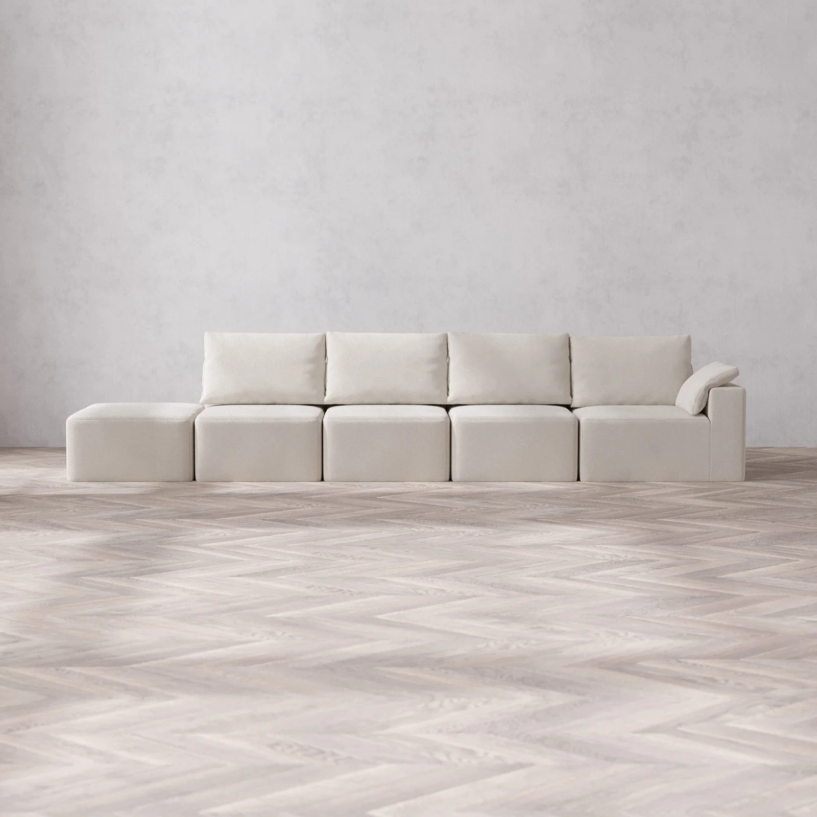 Slipcover Only - Modular Washable 4-Seater Open End Cloud + Bolster Sofa in Pearl | Right-Facing Arm