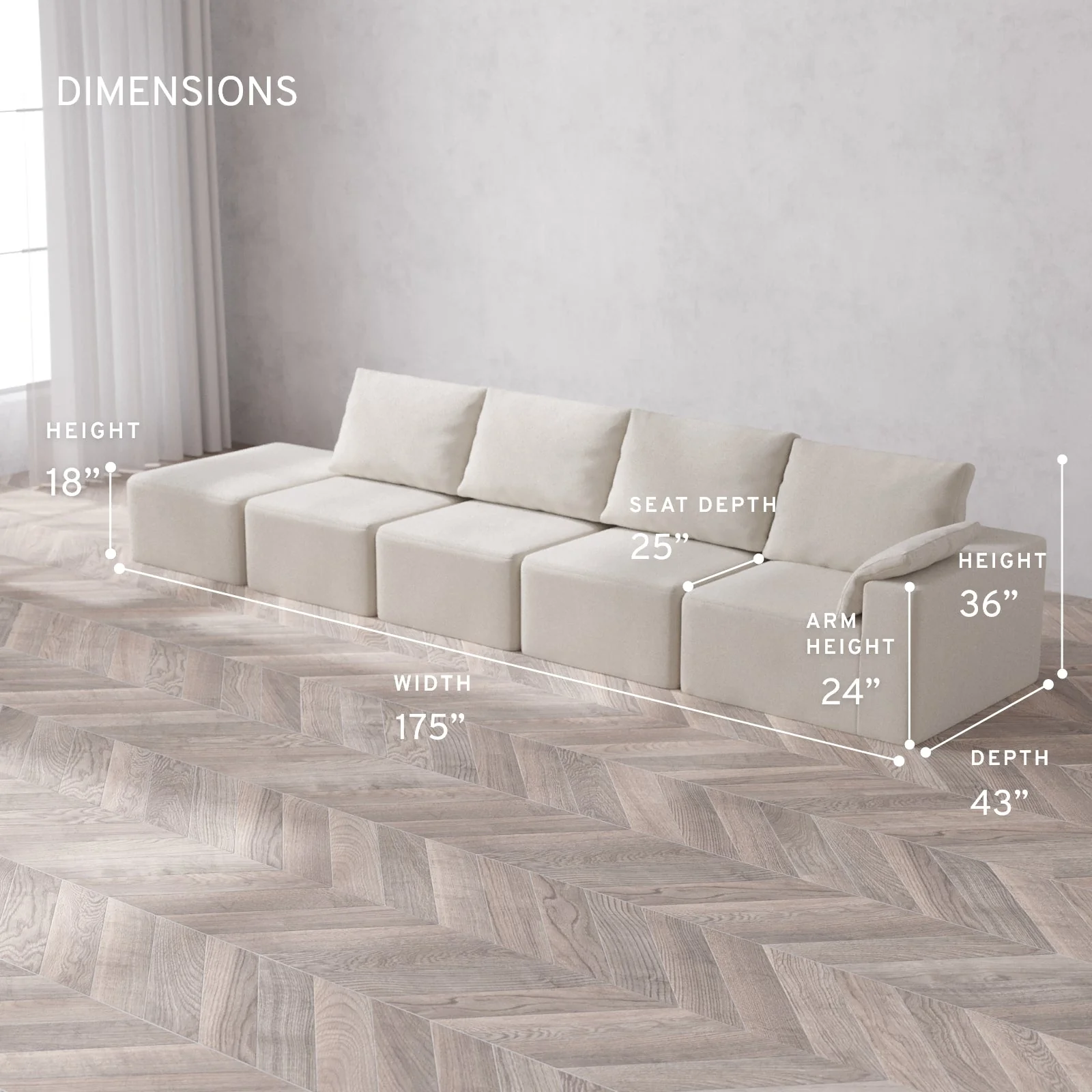 Slipcover Only - Modular Washable 4-Seater Open End Cloud + Bolster Sofa in Pearl | Right-Facing Arm - Image 5