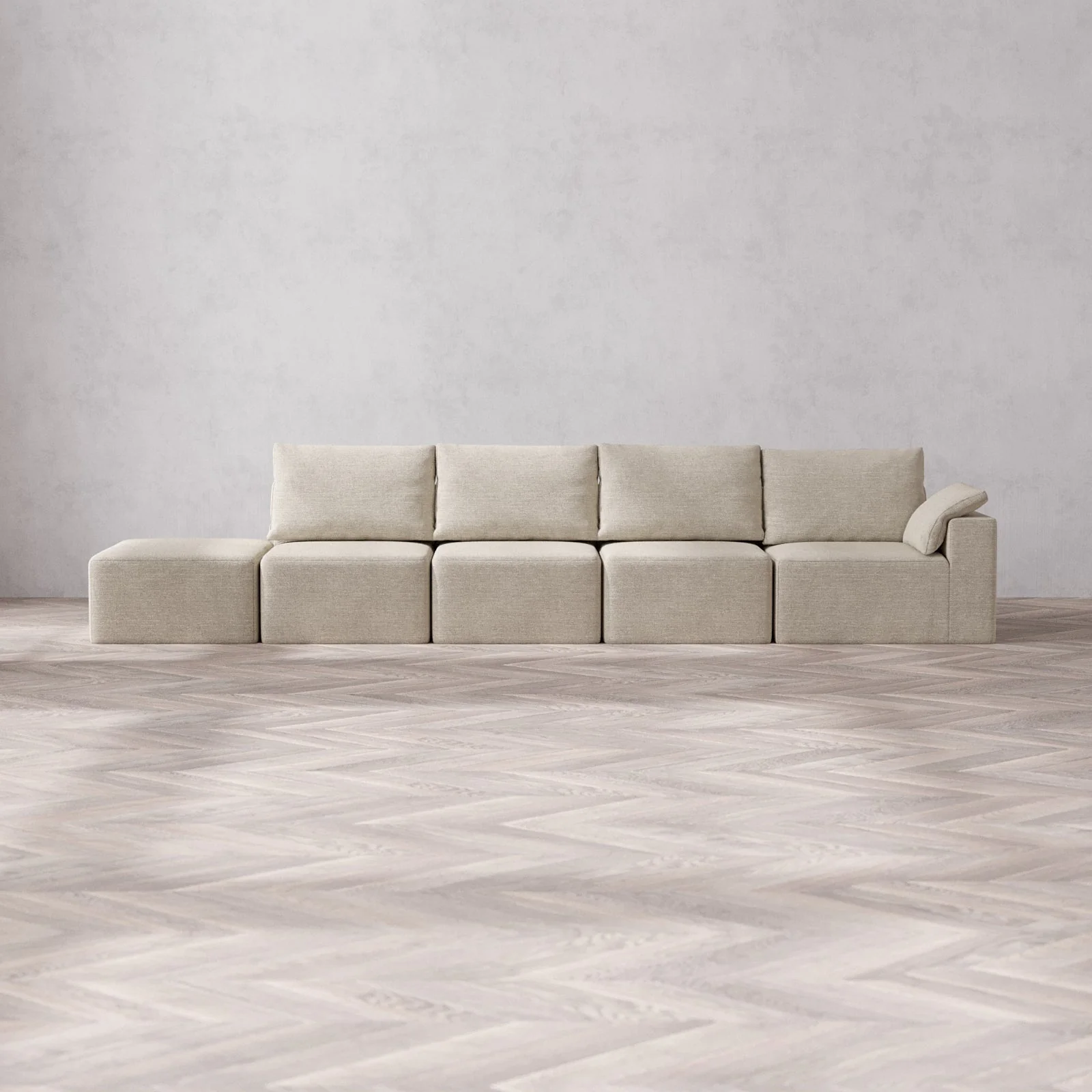 Slipcover Only - Modular Washable 4-Seater Open End Cloud + Bolster Sofa in Sandstone | Right-Facing Arm