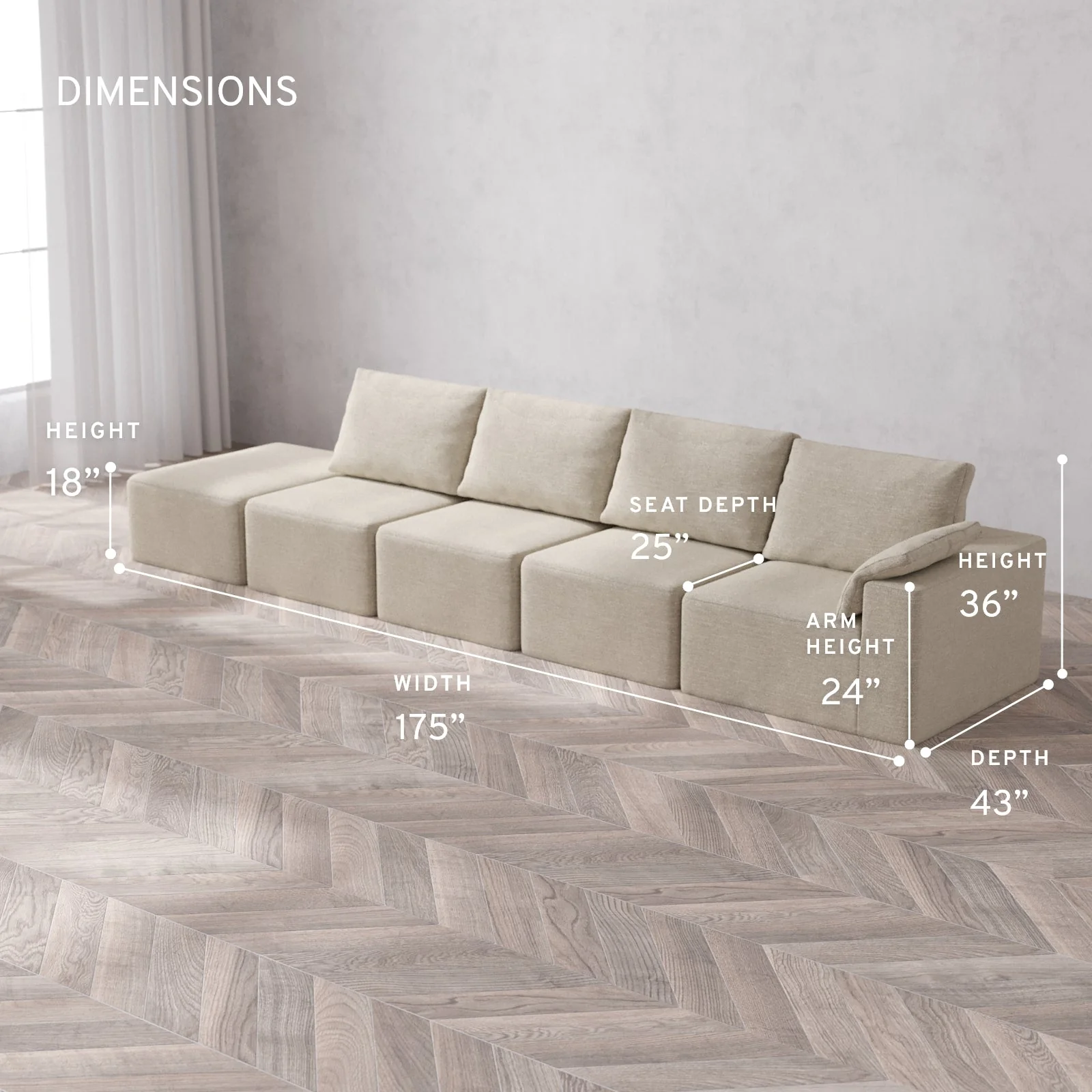 Slipcover Only - Modular Washable 4-Seater Open End Cloud + Bolster Sofa in Sandstone | Right-Facing Arm - Image 5