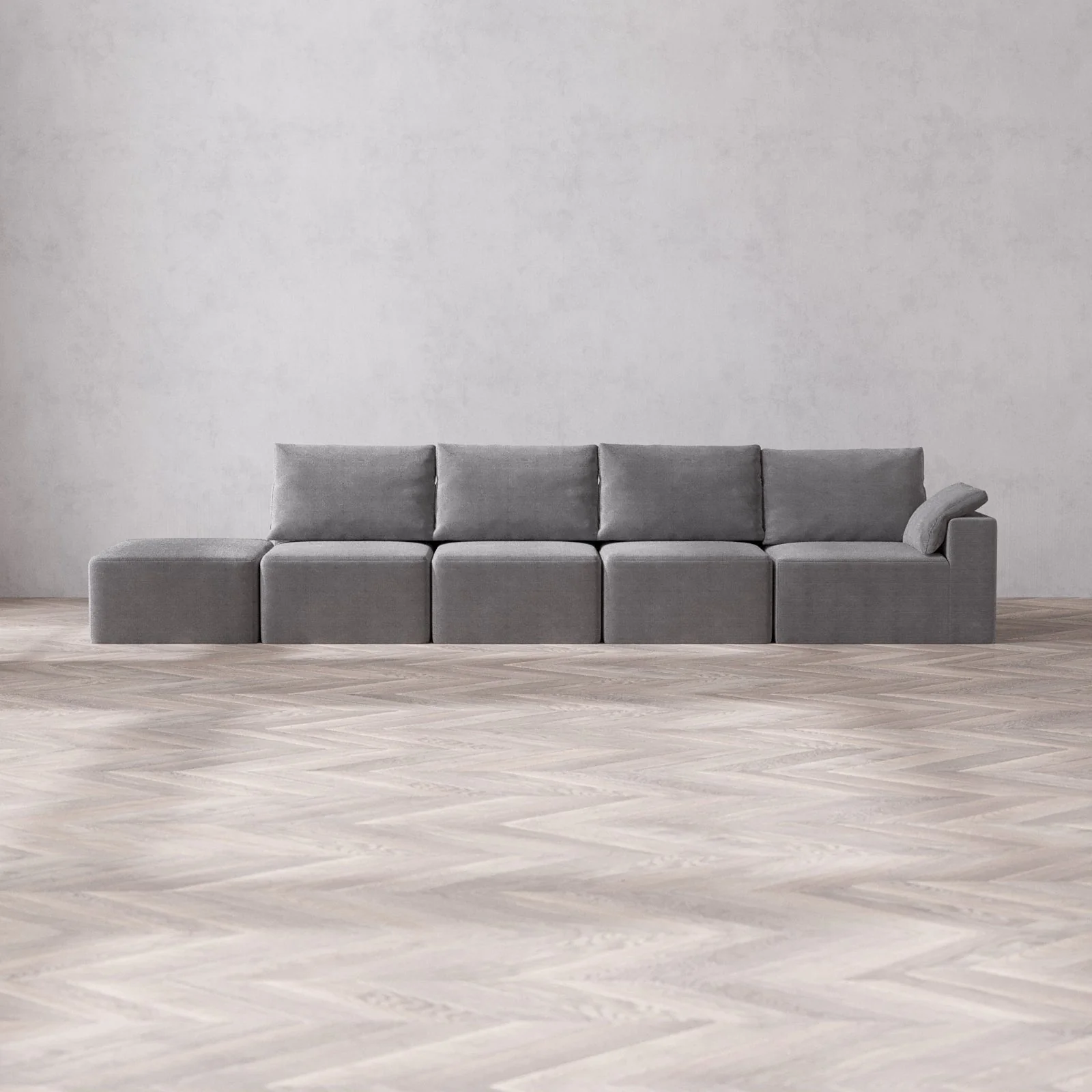 Slipcover Only - Modular Washable 4-Seater Open End Cloud + Bolster Sofa in Slate | Right-Facing Arm