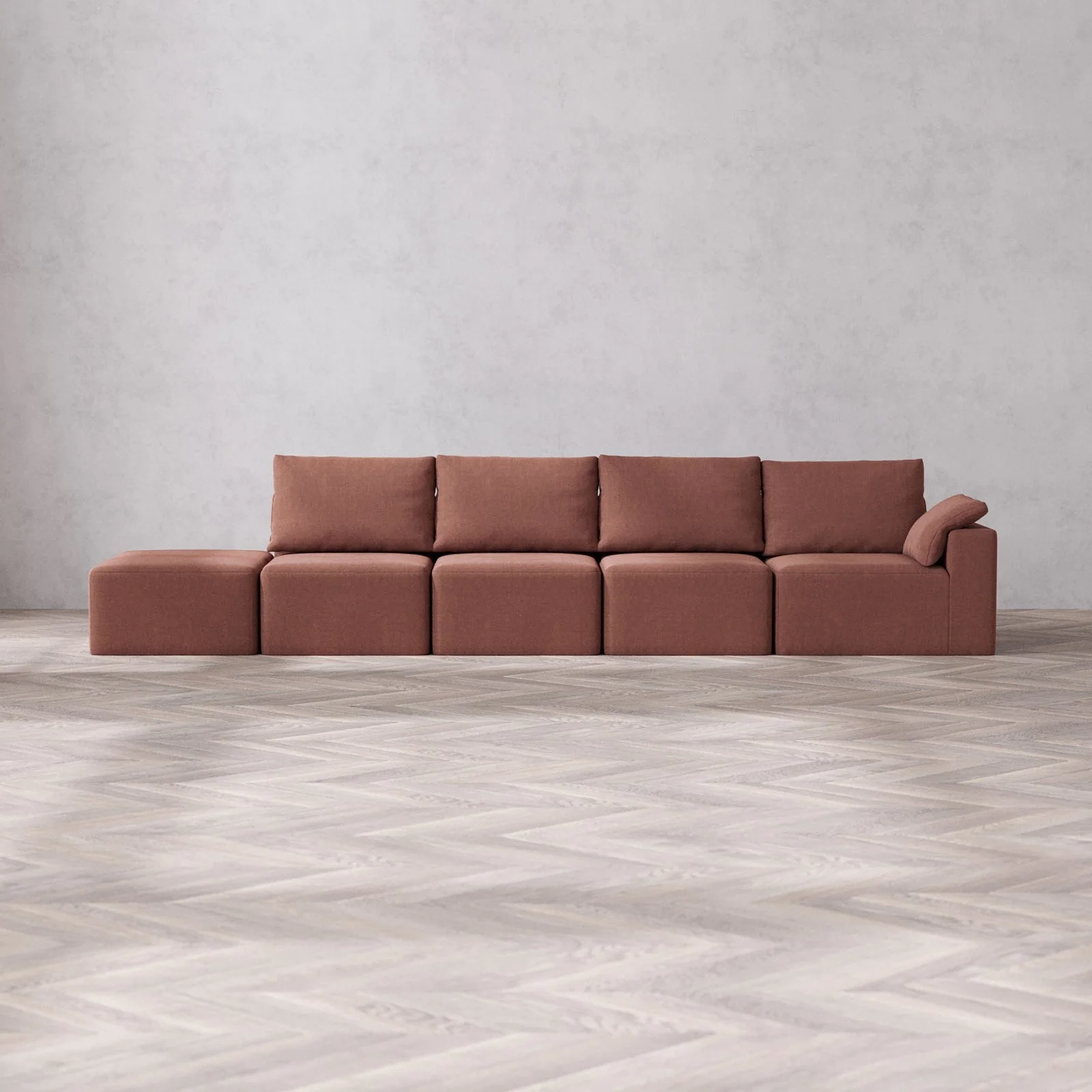 Slipcover Only - Modular Washable 4-Seater Open End Cloud + Bolster Sofa in Sumac | Right-Facing Arm