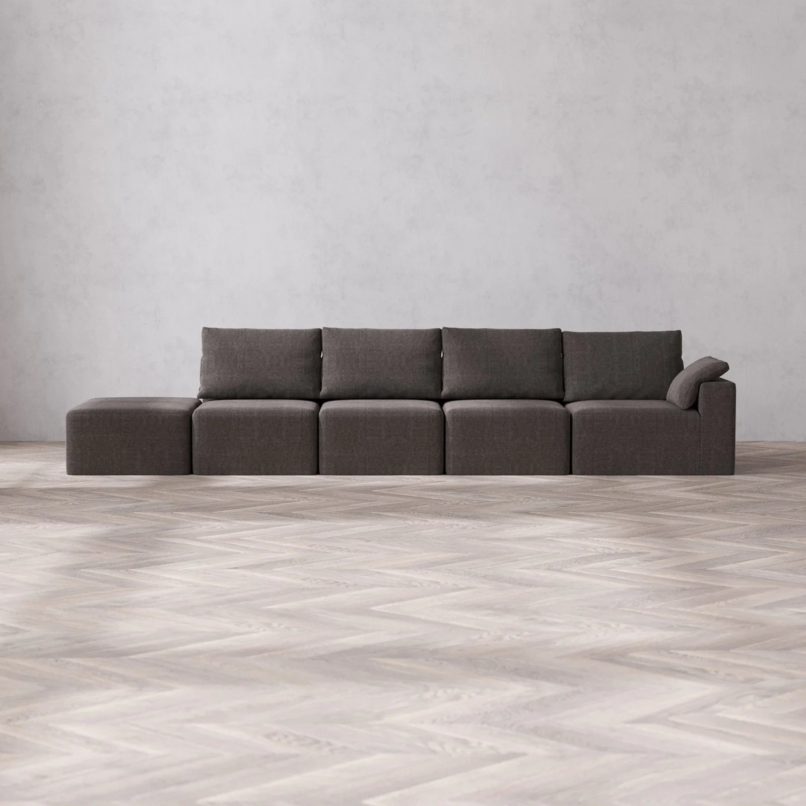 Slipcover Only - Modular Washable 4-Seater Open End Cloud + Bolster Sofa in Truffle | Right-Facing Arm