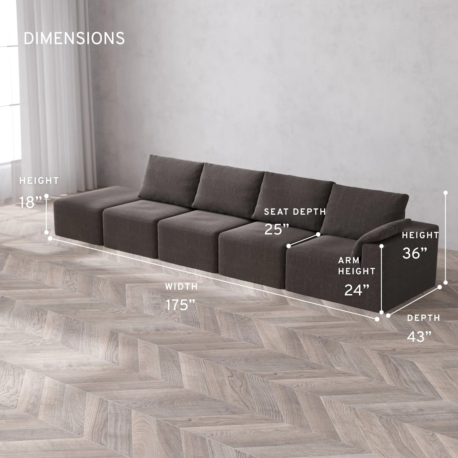 Slipcover Only - Modular Washable 4-Seater Open End Cloud + Bolster Sofa in Truffle | Right-Facing Arm - Image 5
