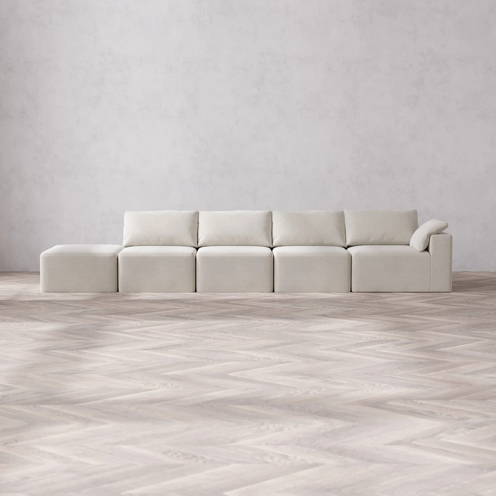 Slipcover Only - Modular Washable 4-Seater Open End Cloud Sofa in Cashew | Right-Facing Arm