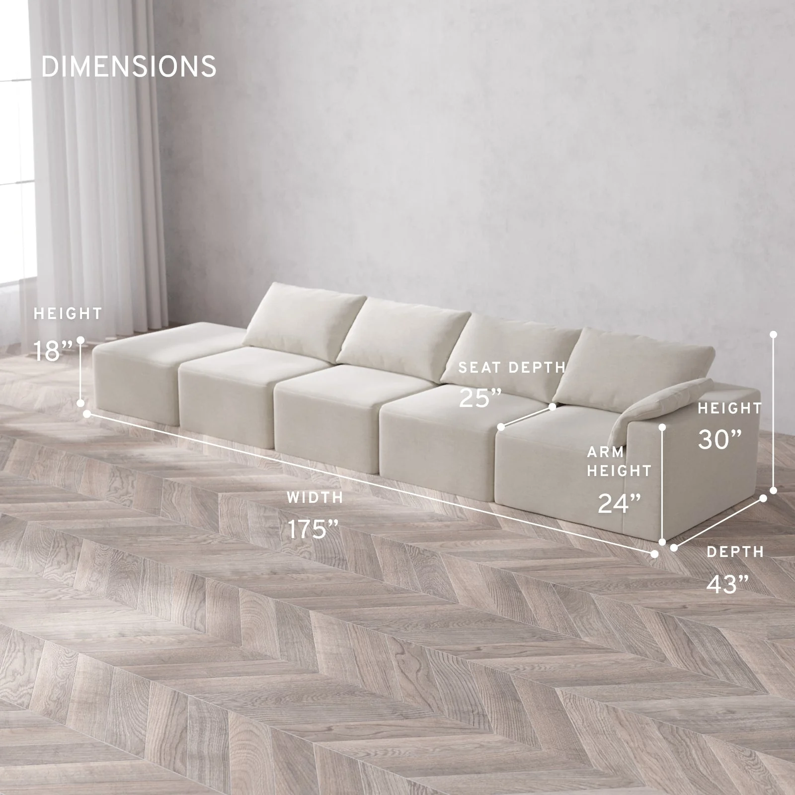 Slipcover Only - Modular Washable 4-Seater Open End Cloud Sofa in Cashew | Right-Facing Arm - Image 5