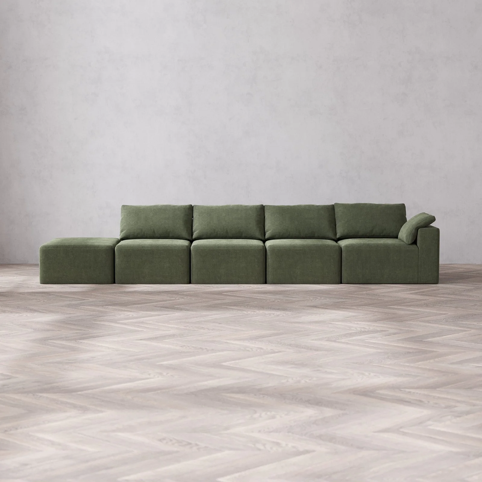 Slipcover Only - Modular Washable 4-Seater Open End Cloud Sofa in Juniper | Right-Facing Arm