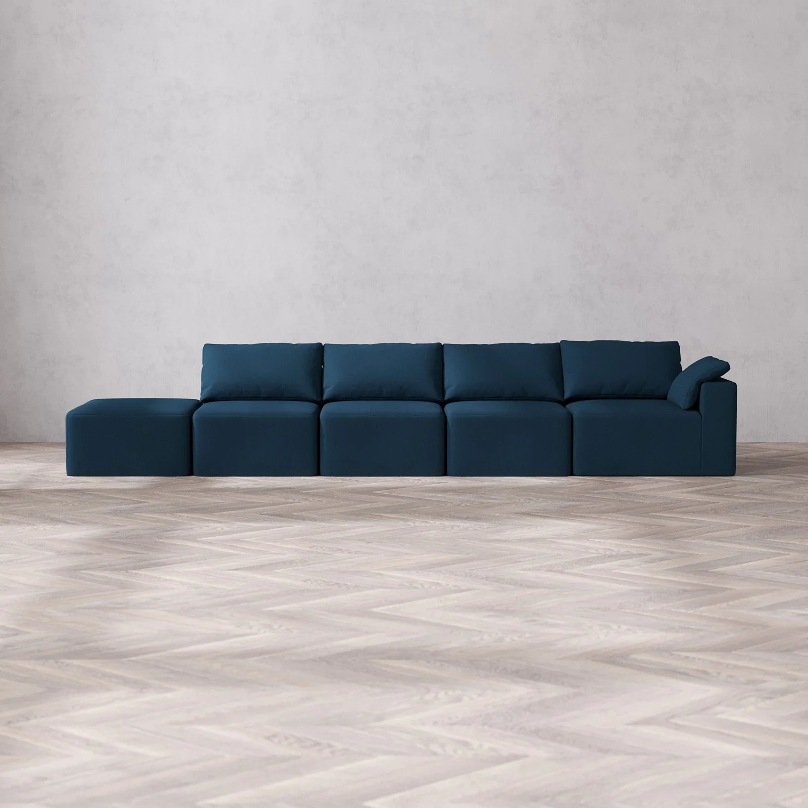 Slipcover Only - Modular Washable 4-Seater Open End Cloud Sofa in Lazuli | Right-Facing Arm