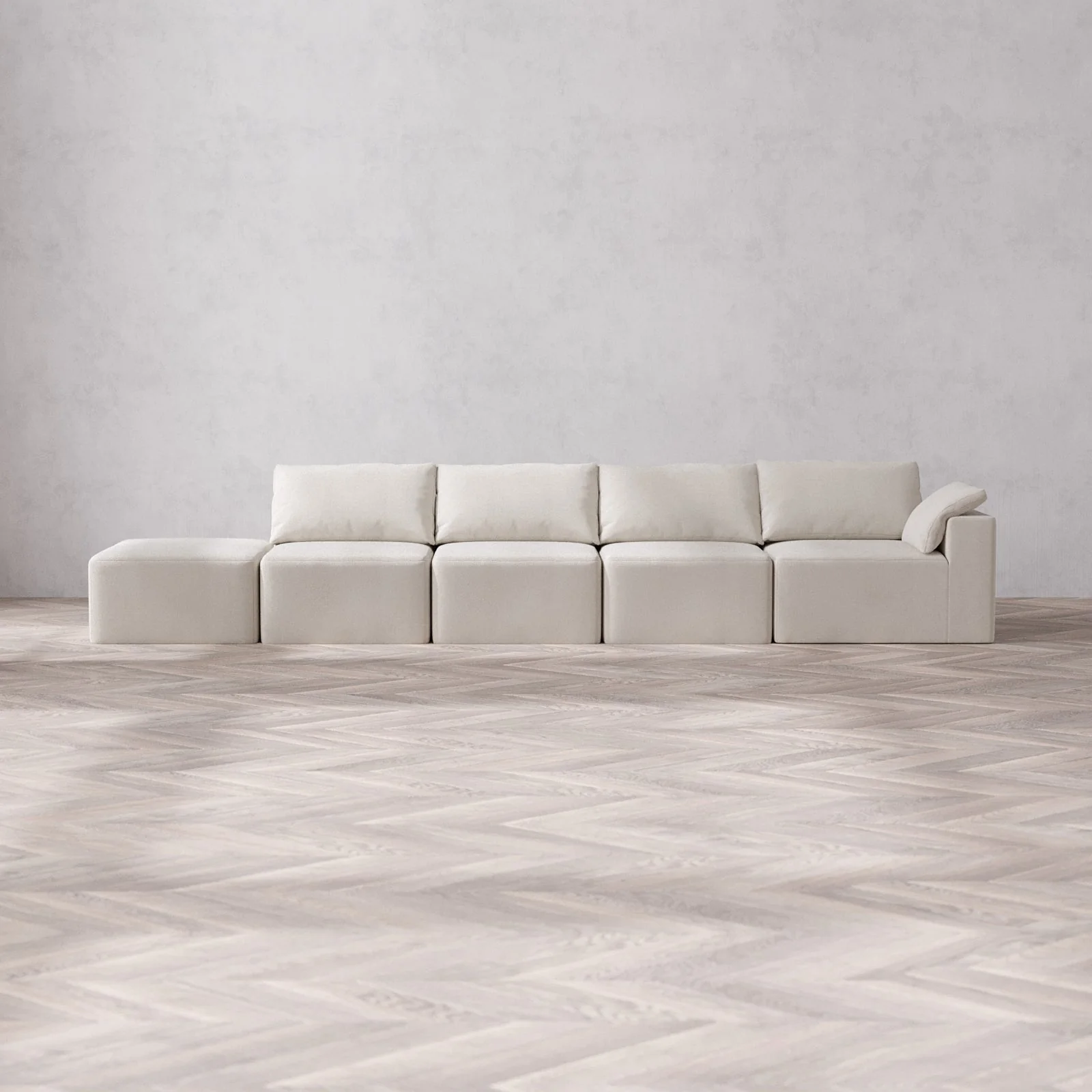 Slipcover Only - Modular Washable 4-Seater Open End Cloud Sofa in Pearl | Right-Facing Arm