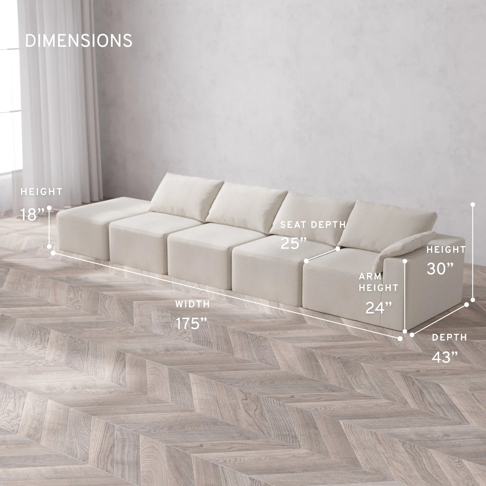 Slipcover Only - Modular Washable 4-Seater Open End Cloud Sofa in Pearl | Right-Facing Arm - Image 5