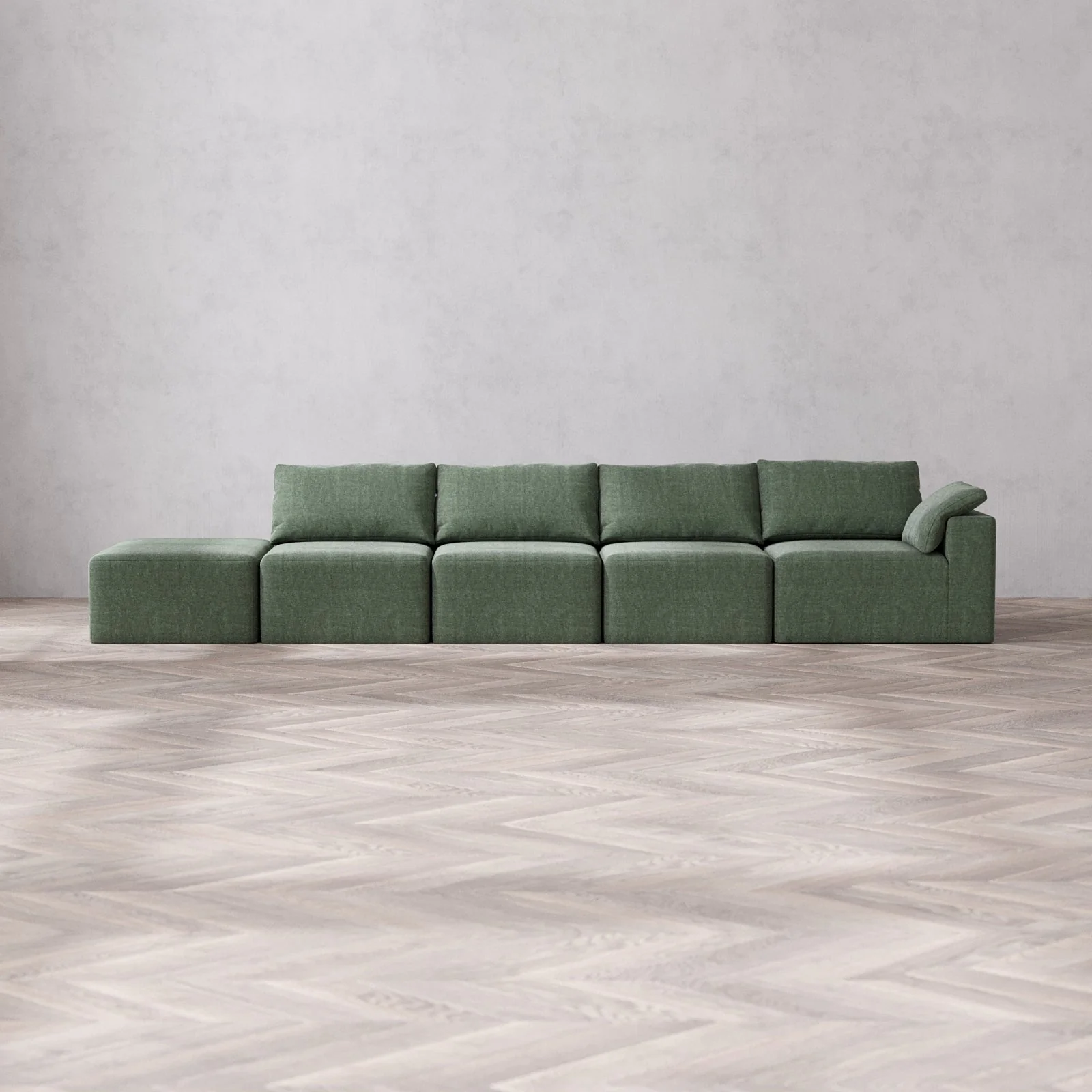 Slipcover Only - Modular Washable 4-Seater Open End Cloud Sofa in Sage | Right-Facing Arm