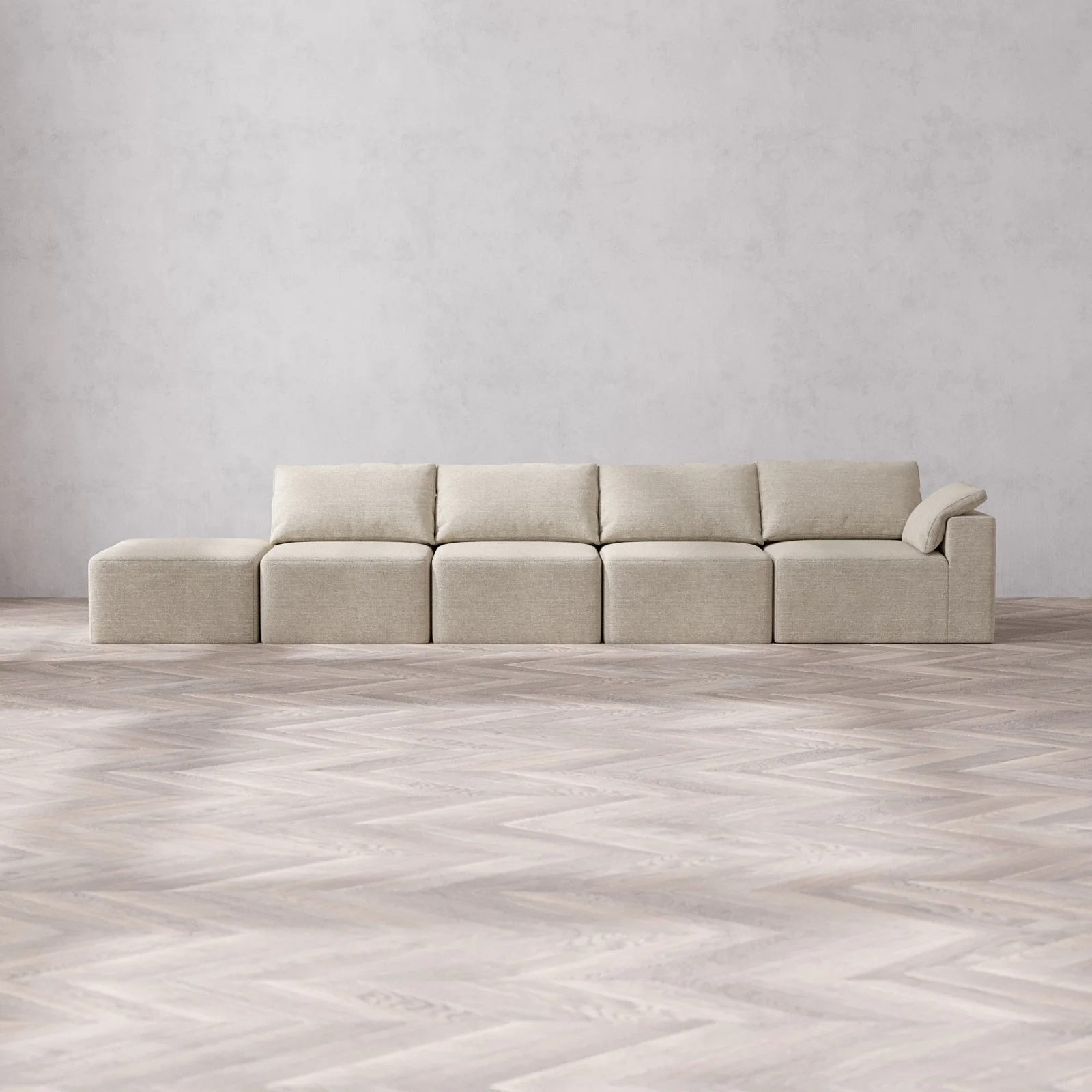 Slipcover Only - Modular Washable 4-Seater Open End Cloud Sofa in Sandstone | Right-Facing Arm