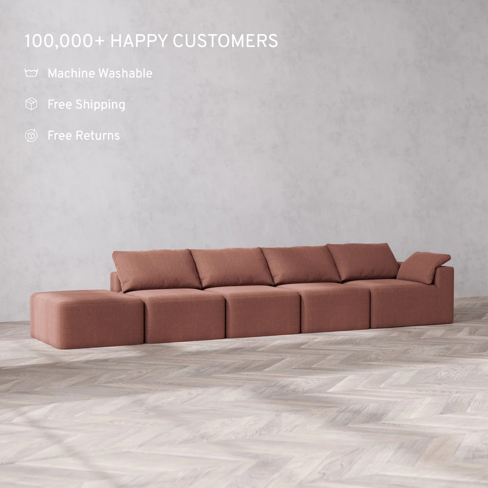 Slipcover Only - Modular Washable 4-Seater Open End Cloud Sofa in Sumac | Right-Facing Arm - Image 2