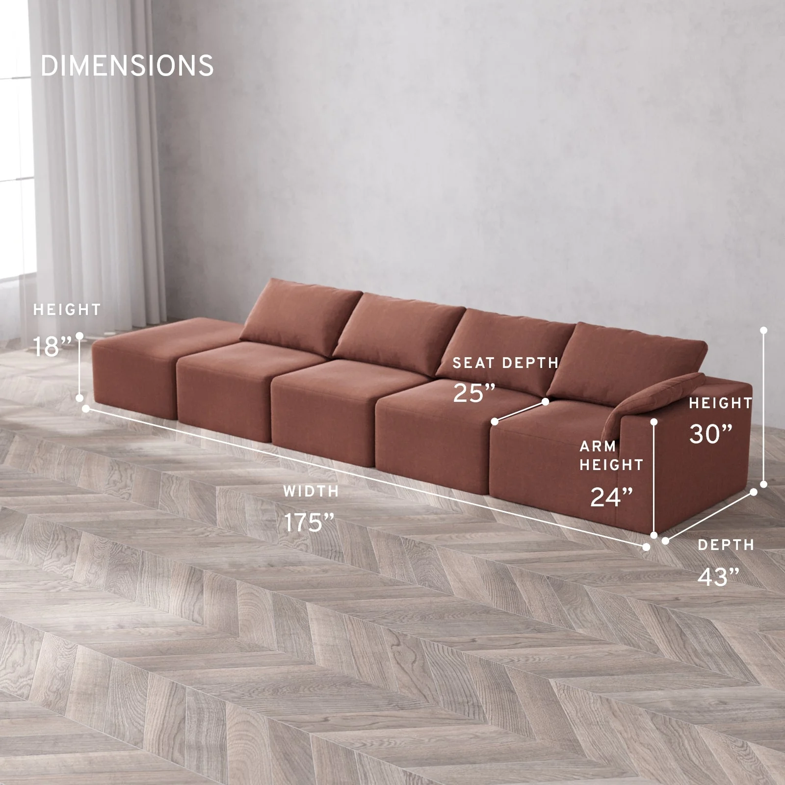 Slipcover Only - Modular Washable 4-Seater Open End Cloud Sofa in Sumac | Right-Facing Arm - Image 5
