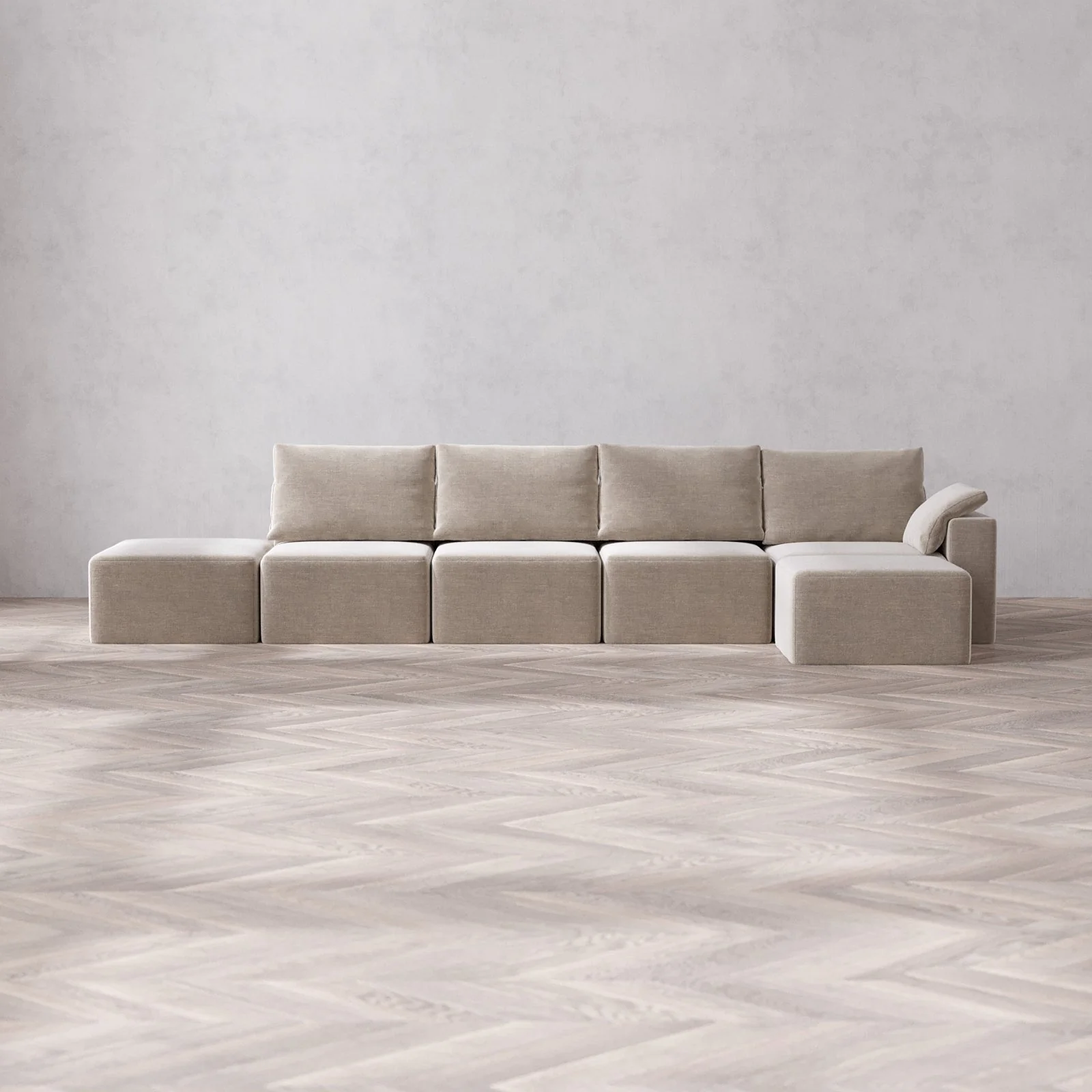 Slipcover Only - Modular Washable 4-Seater Open End Sectional Cloud + Bolster Sofa in Caraway | Right-Facing Arm