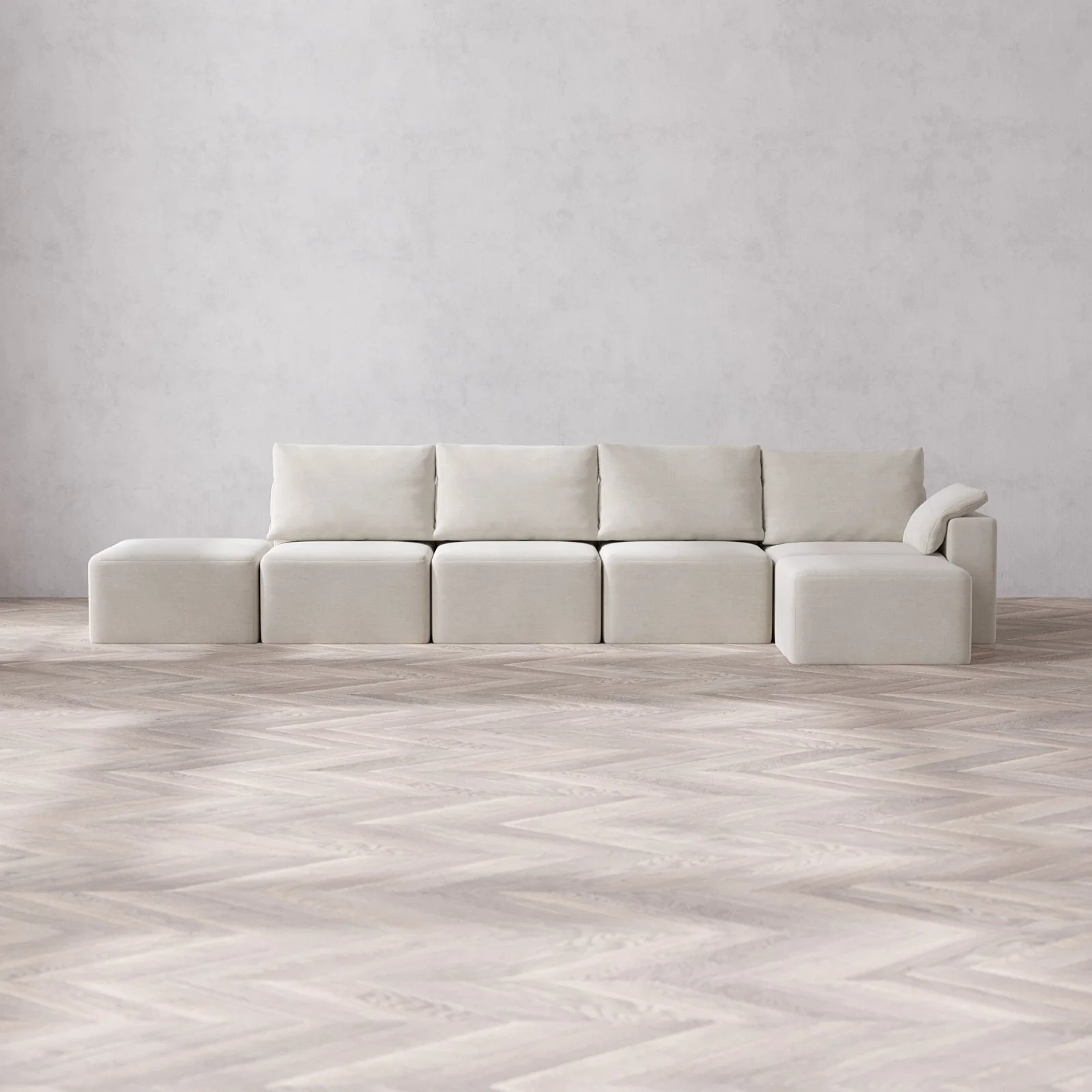 Slipcover Only - Modular Washable 4-Seater Open End Sectional Cloud + Bolster Sofa in Cashew | Right-Facing Arm