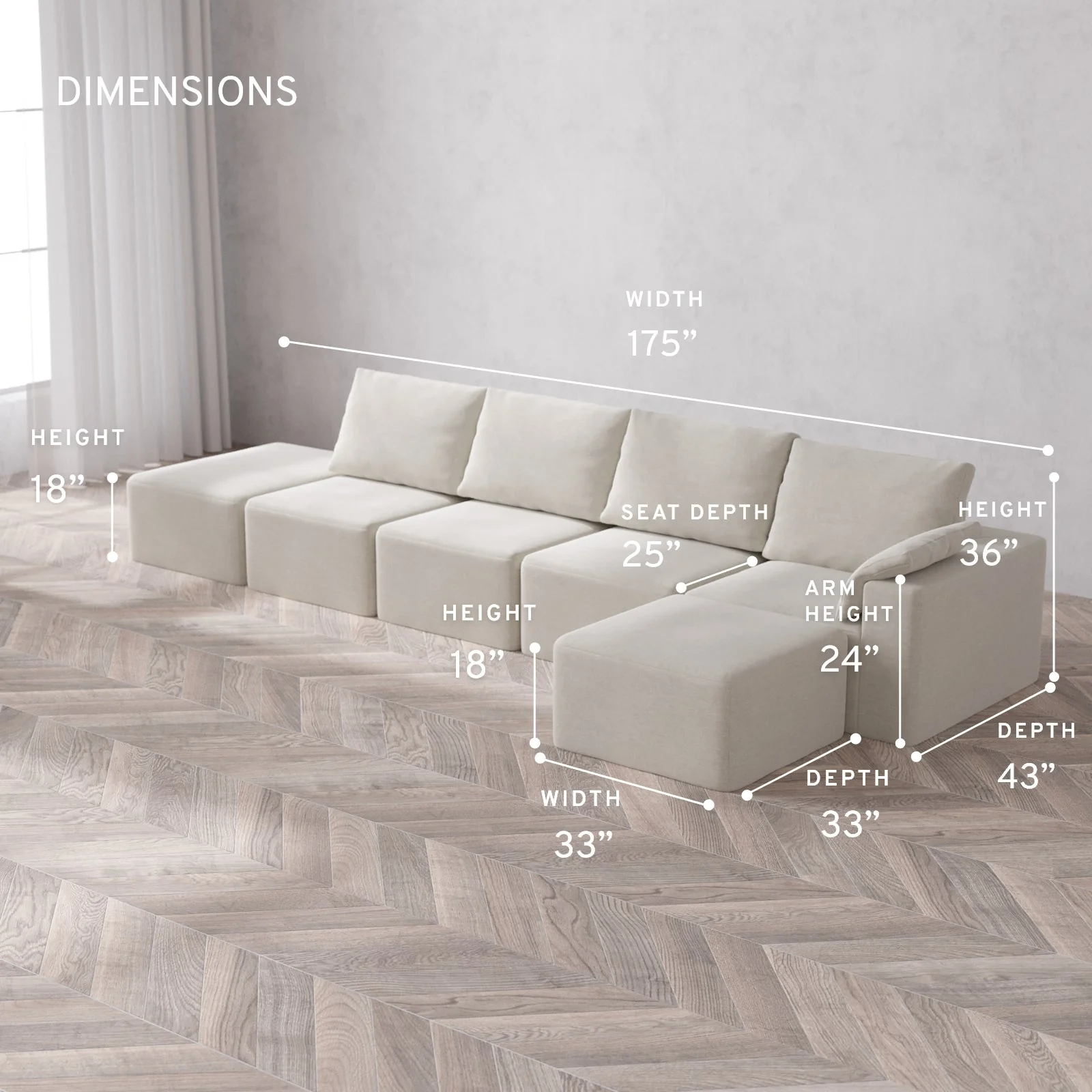 Slipcover Only - Modular Washable 4-Seater Open End Sectional Cloud + Bolster Sofa in Cashew | Right-Facing Arm - Image 5