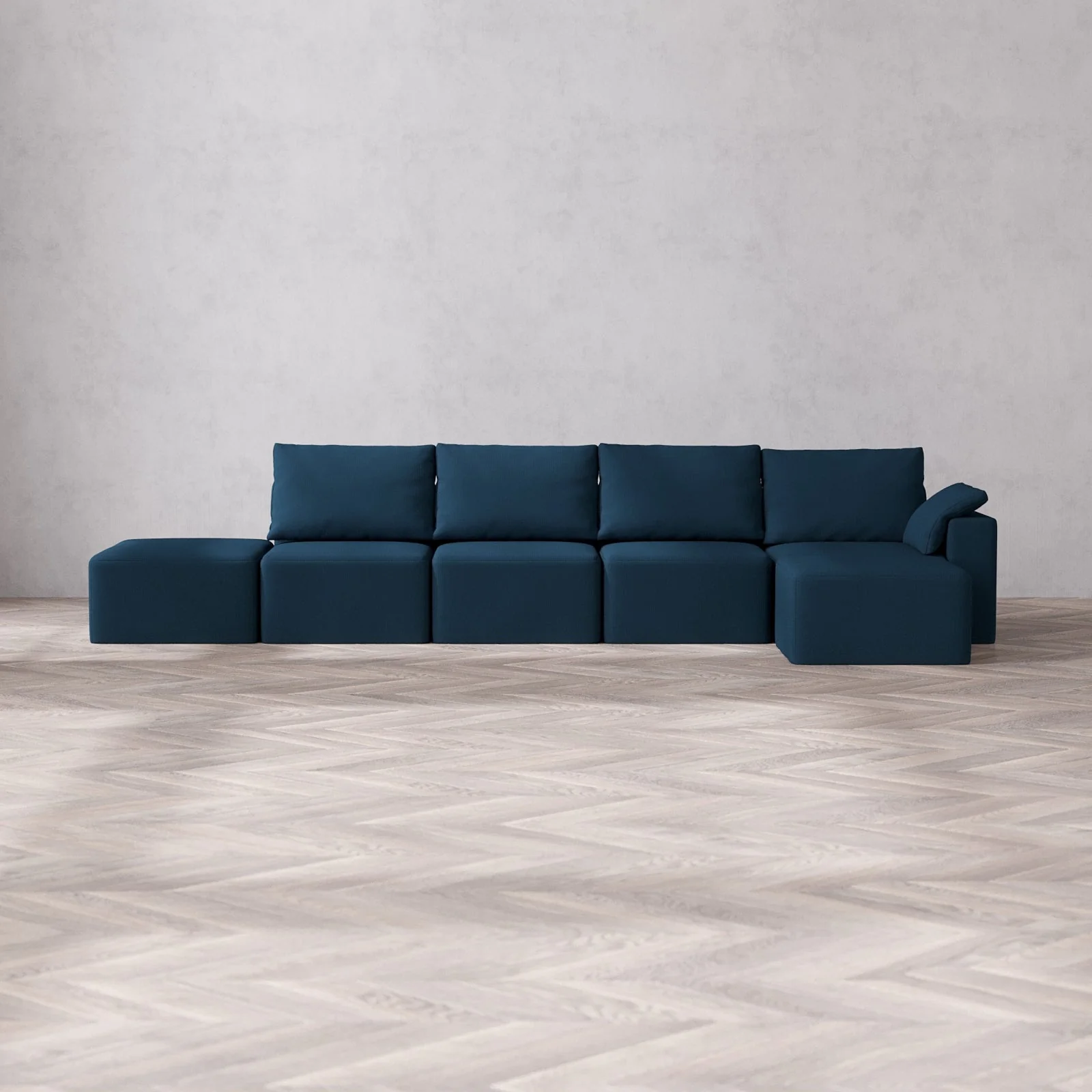 Slipcover Only - Modular Washable 4-Seater Open End Sectional Cloud + Bolster Sofa in Lazuli | Right-Facing Arm