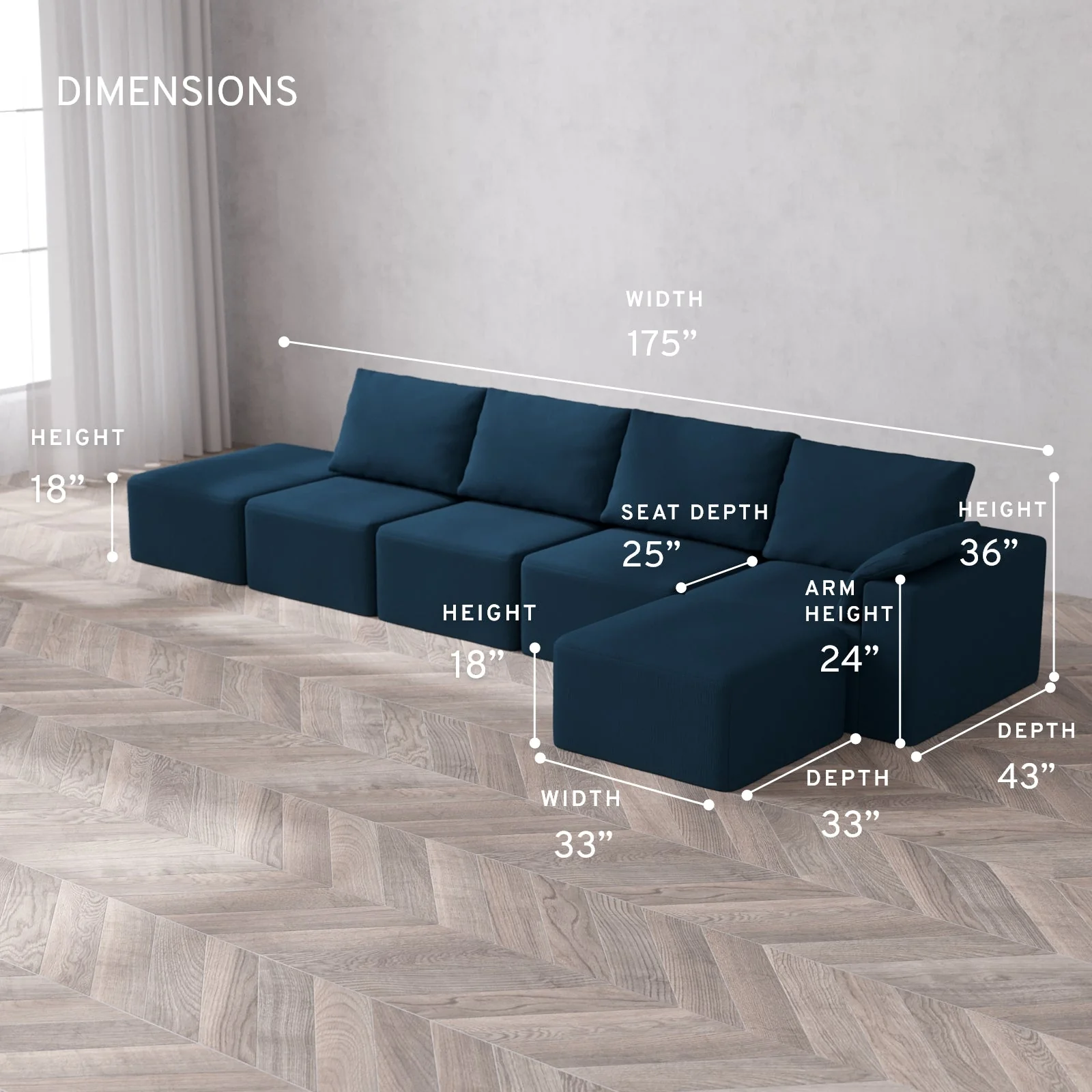 Slipcover Only - Modular Washable 4-Seater Open End Sectional Cloud + Bolster Sofa in Lazuli | Right-Facing Arm - Image 5