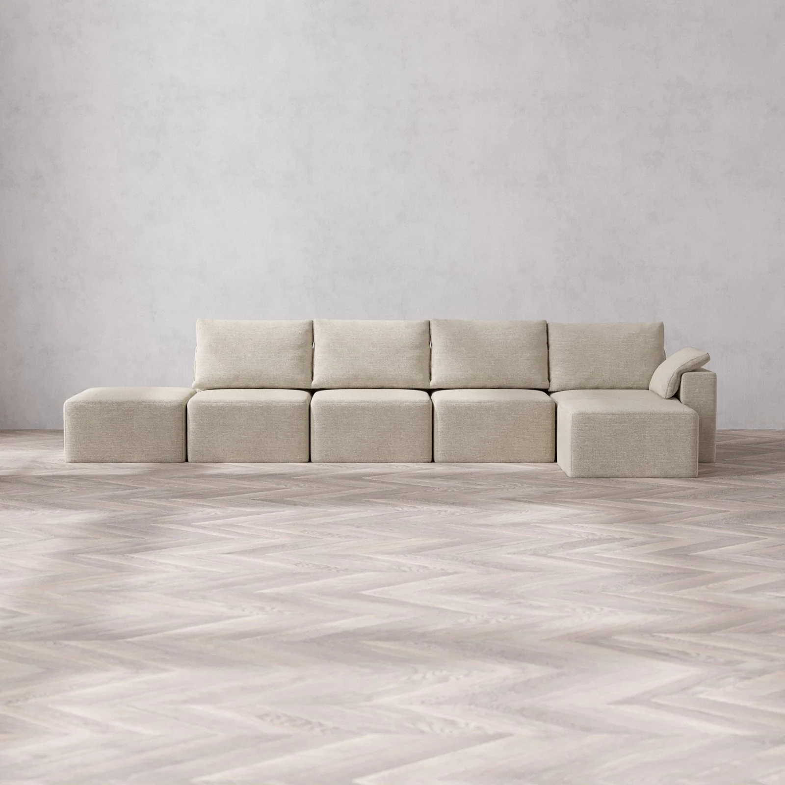 Slipcover Only - Modular Washable 4-Seater Open End Sectional Cloud + Bolster Sofa in Sandstone | Right-Facing Arm