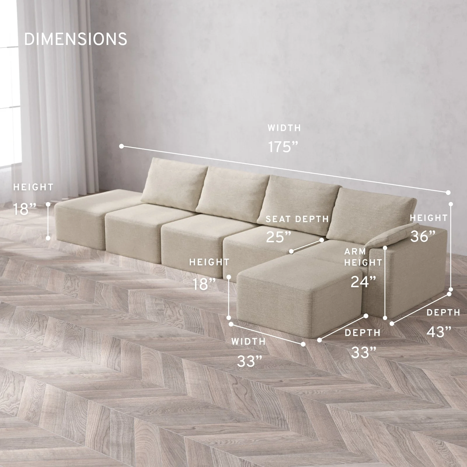 Slipcover Only - Modular Washable 4-Seater Open End Sectional Cloud + Bolster Sofa in Sandstone | Right-Facing Arm - Image 5