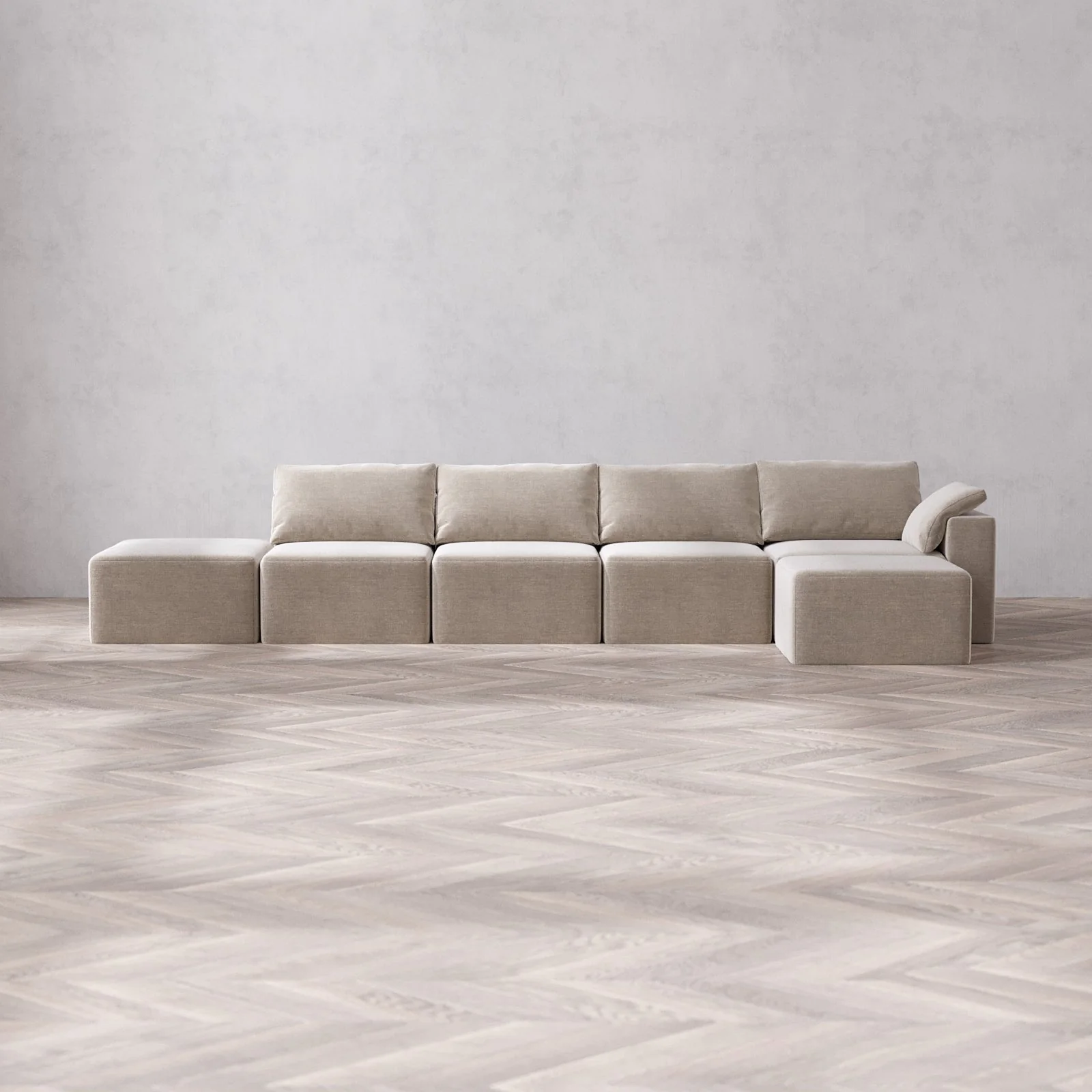 Slipcover Only - Modular Washable 4-Seater Open End Sectional Cloud Sofa in Caraway | Right-Facing Arm