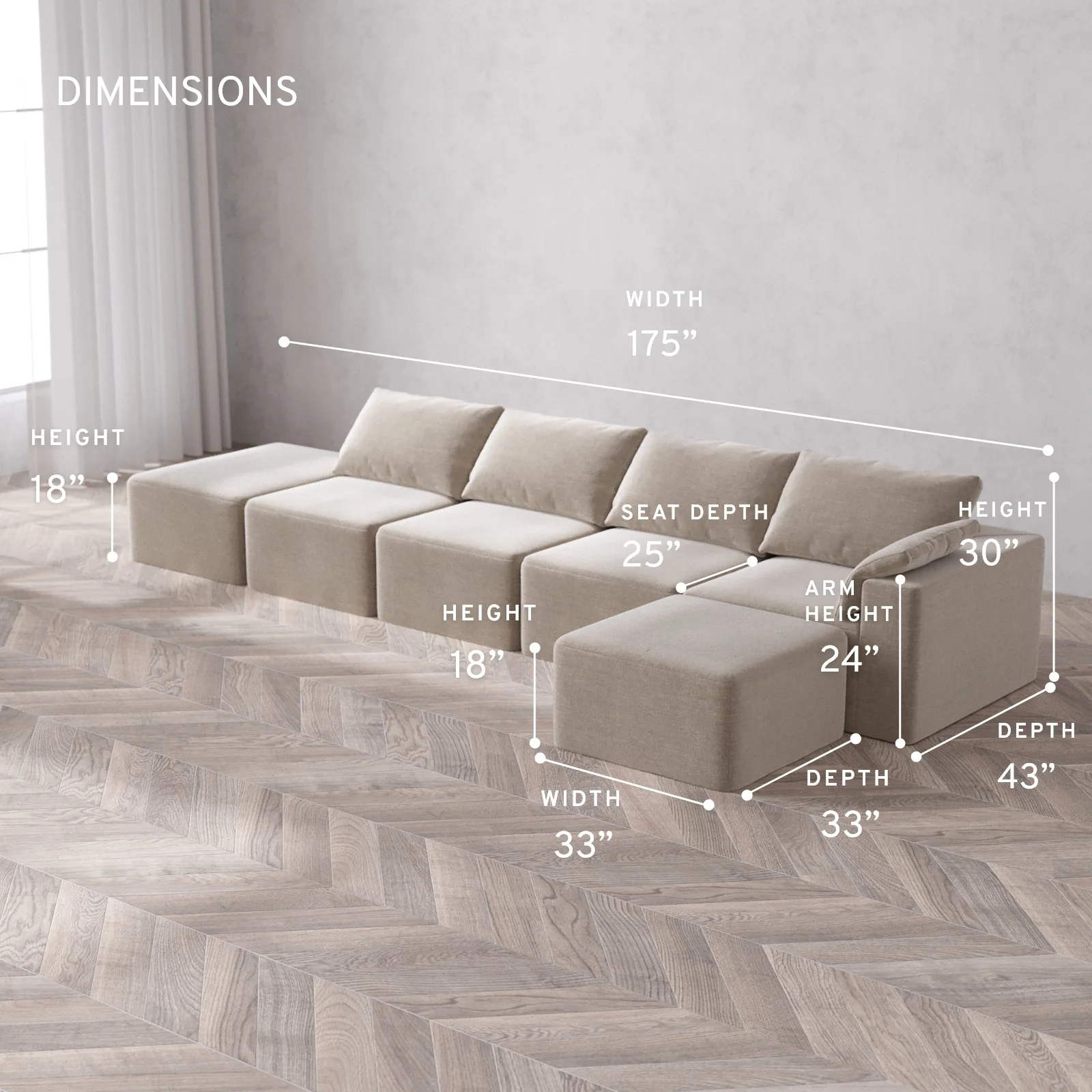 Slipcover Only - Modular Washable 4-Seater Open End Sectional Cloud Sofa in Caraway | Right-Facing Arm - Image 5