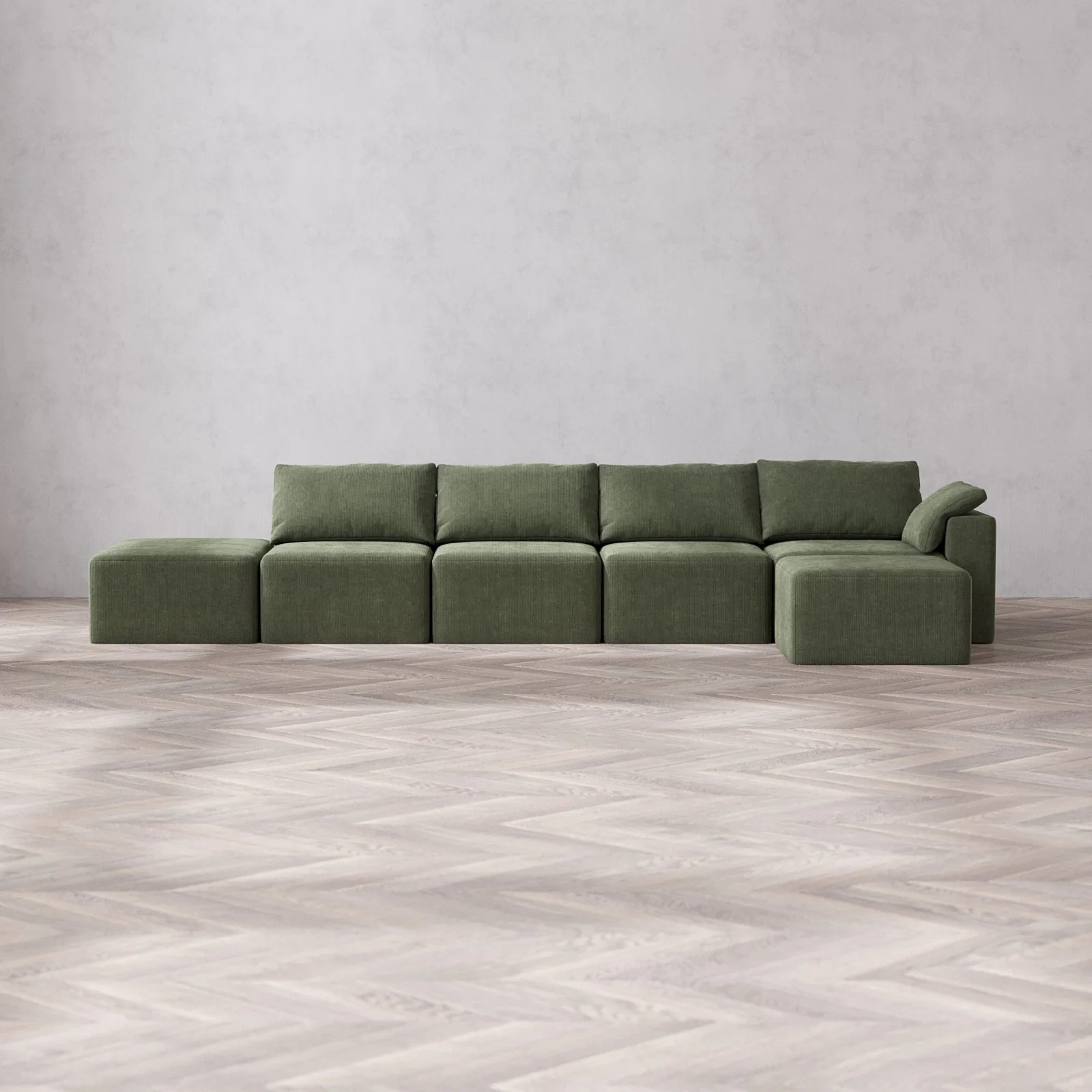 Slipcover Only - Modular Washable 4-Seater Open End Sectional Cloud Sofa in Juniper | Right-Facing Arm