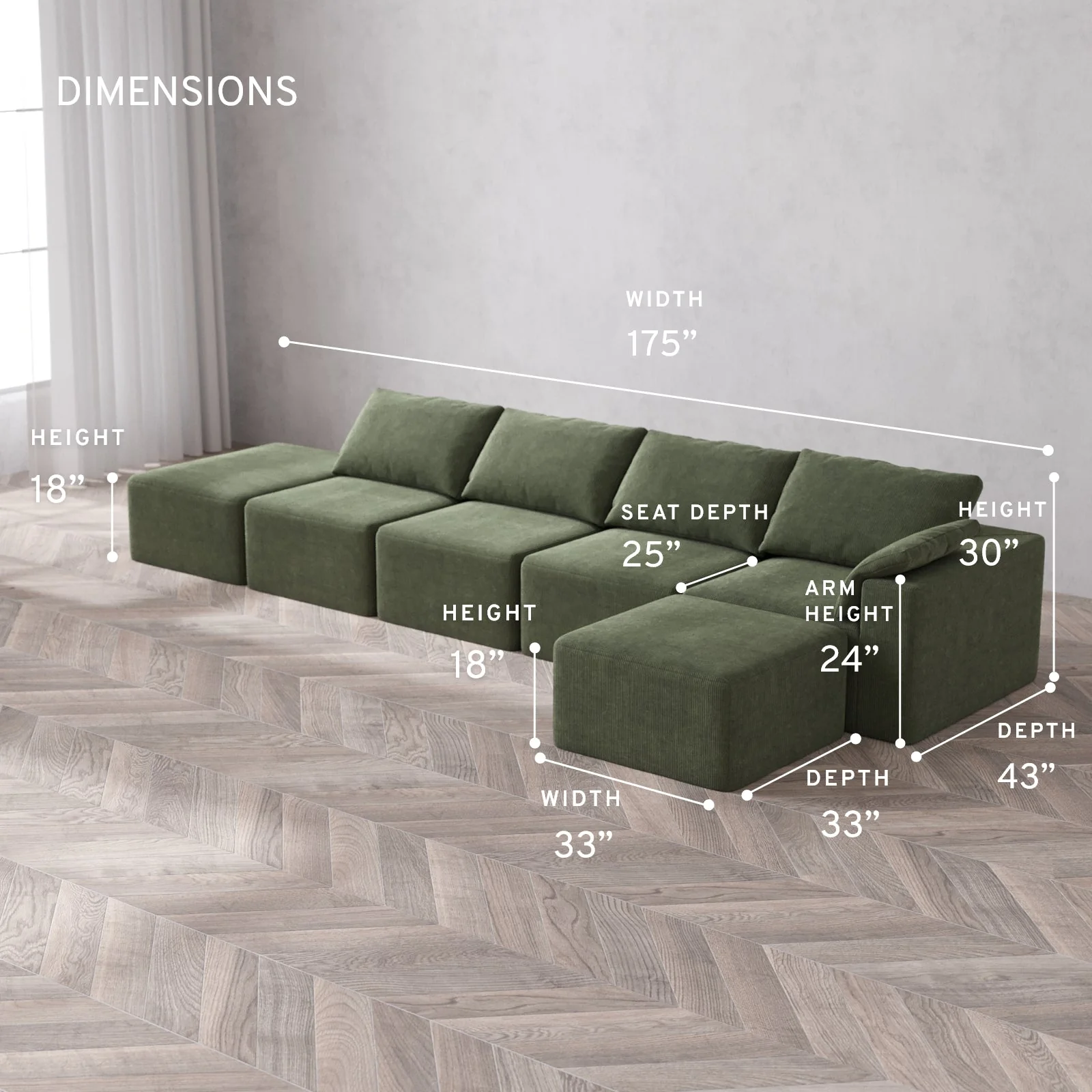 Slipcover Only - Modular Washable 4-Seater Open End Sectional Cloud Sofa in Juniper | Right-Facing Arm - Image 5