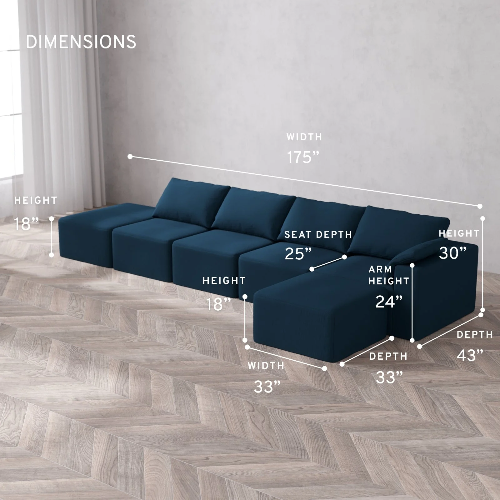 Slipcover Only - Modular Washable 4-Seater Open End Sectional Cloud Sofa in Lazuli | Right-Facing Arm - Image 5