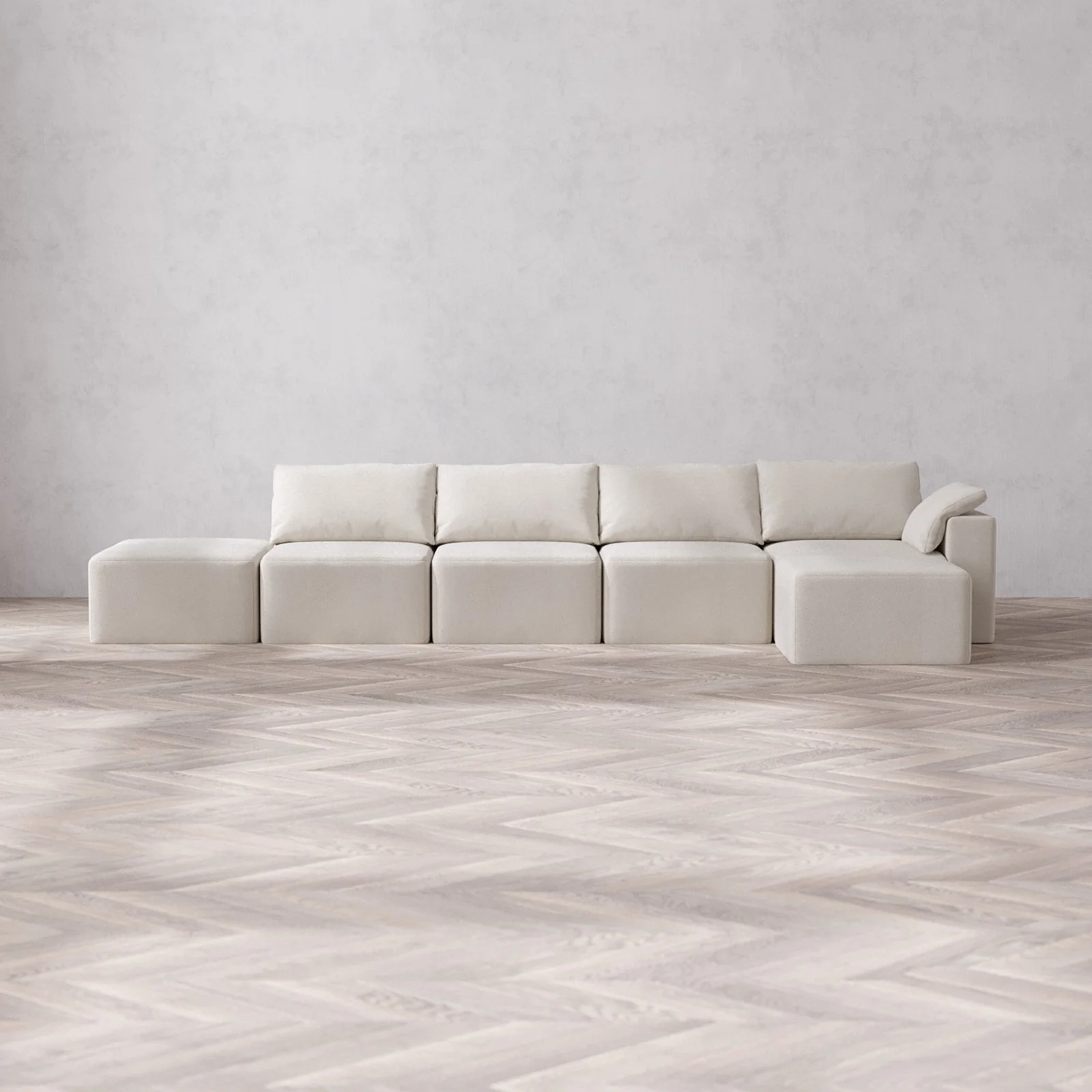 Slipcover Only - Modular Washable 4-Seater Open End Sectional Cloud Sofa in Pearl | Right-Facing Arm