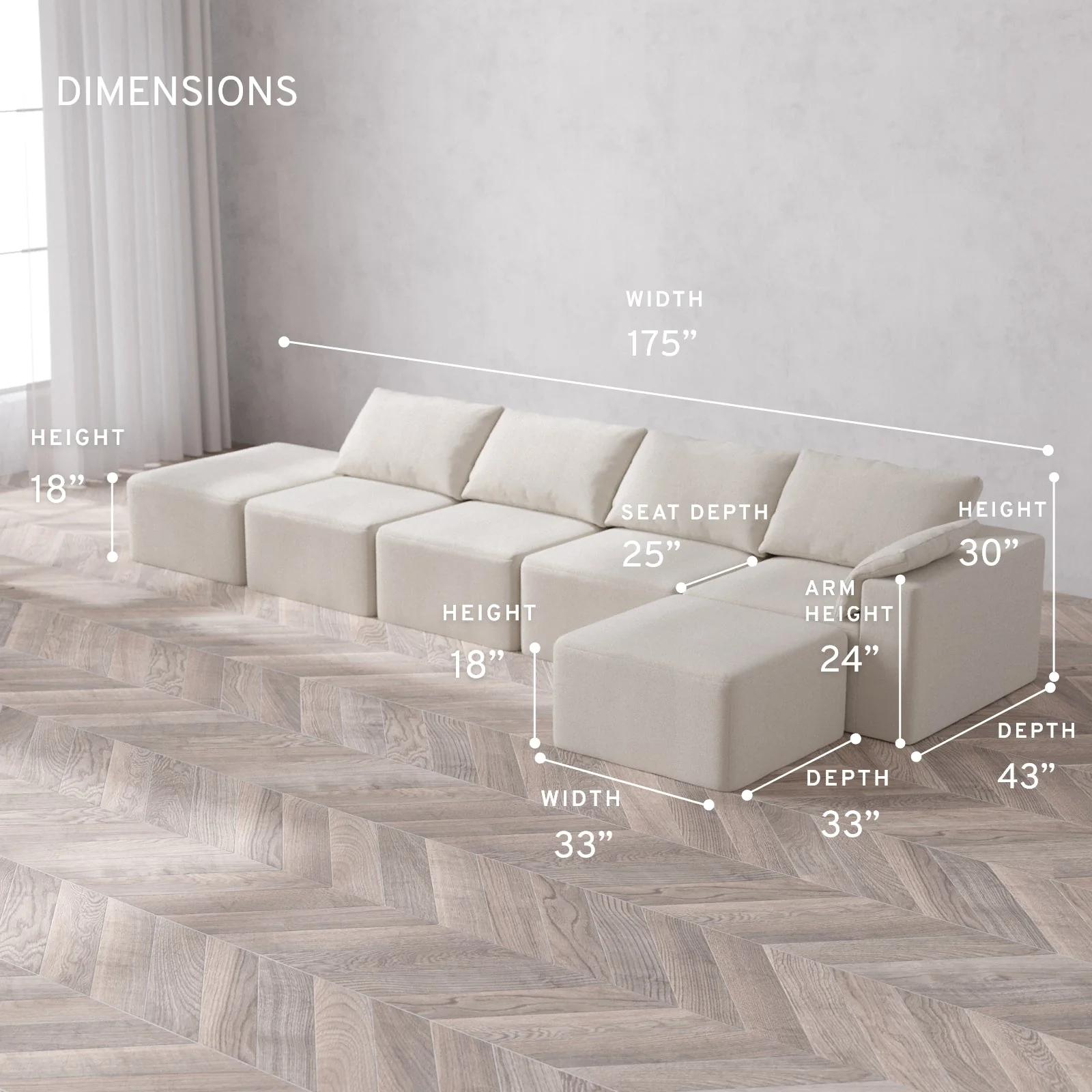 Slipcover Only - Modular Washable 4-Seater Open End Sectional Cloud Sofa in Pearl | Right-Facing Arm - Image 5