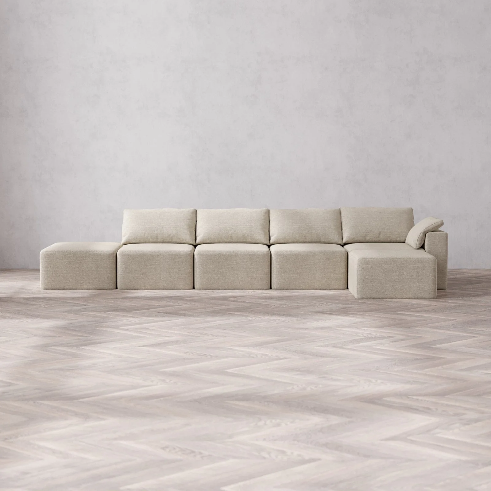 Slipcover Only - Modular Washable 4-Seater Open End Sectional Cloud Sofa in Sandstone | Right-Facing Arm