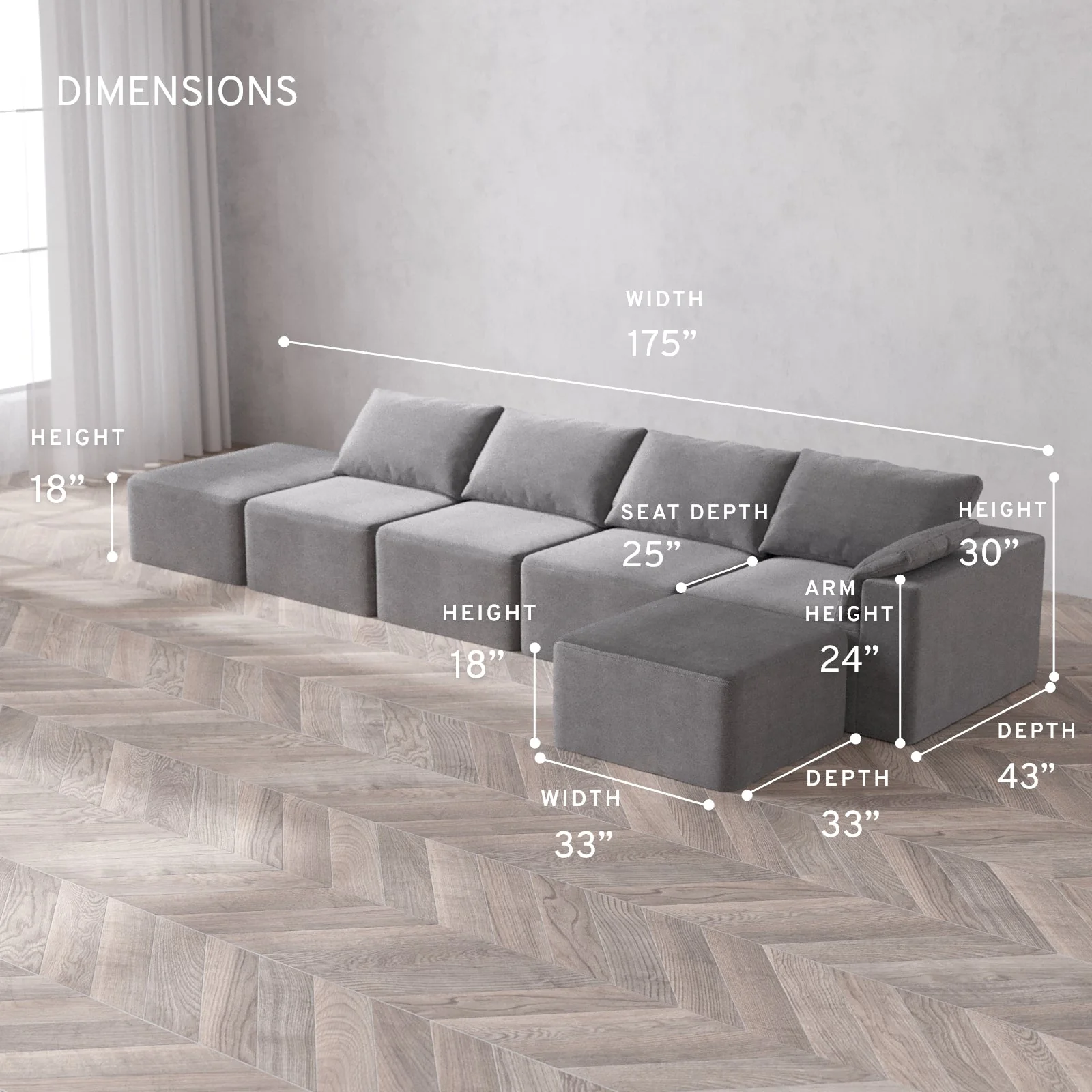 Slipcover Only - Modular Washable 4-Seater Open End Sectional Cloud Sofa in Slate | Right-Facing Arm - Image 5