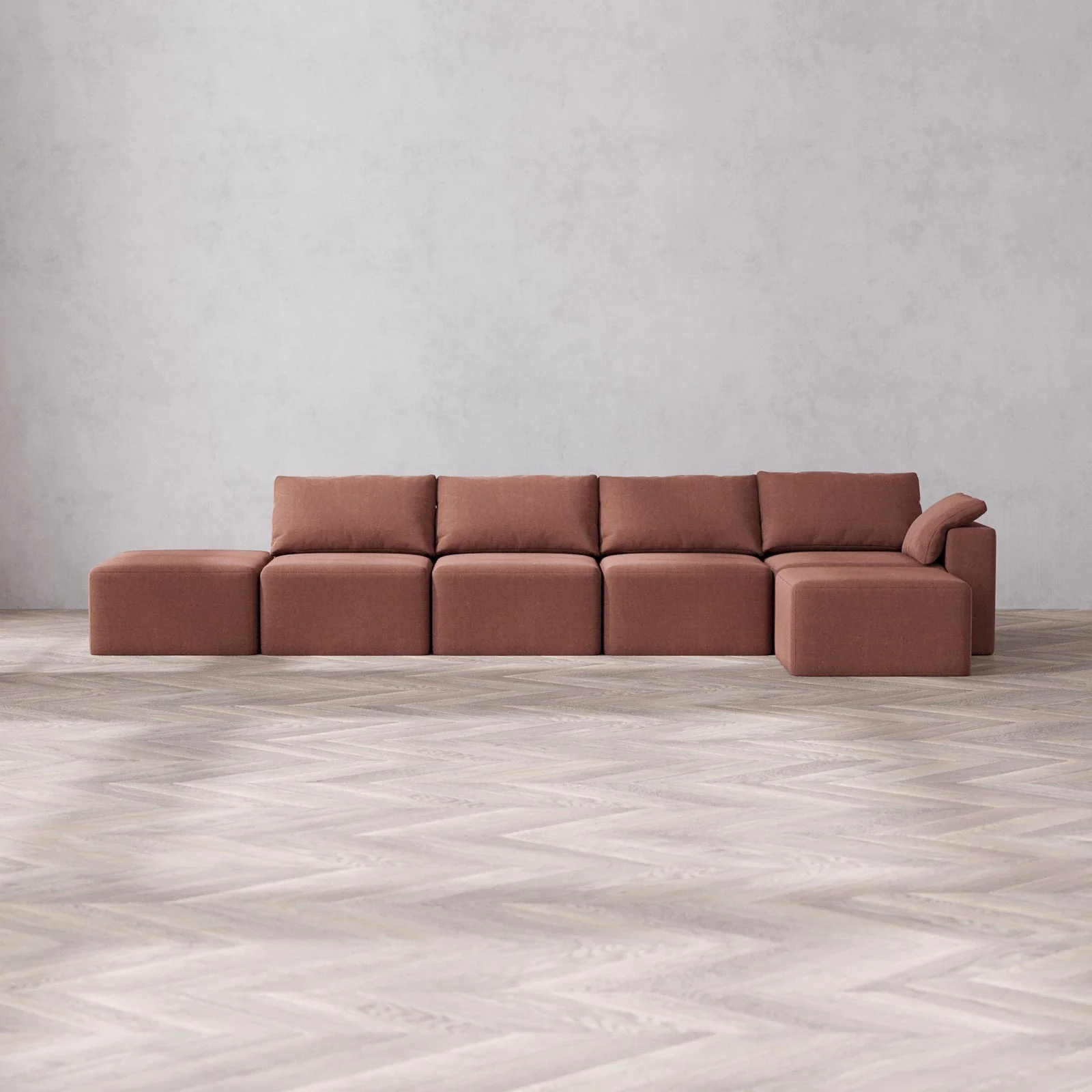 Slipcover Only - Modular Washable 4-Seater Open End Sectional Cloud Sofa in Sumac | Right-Facing Arm