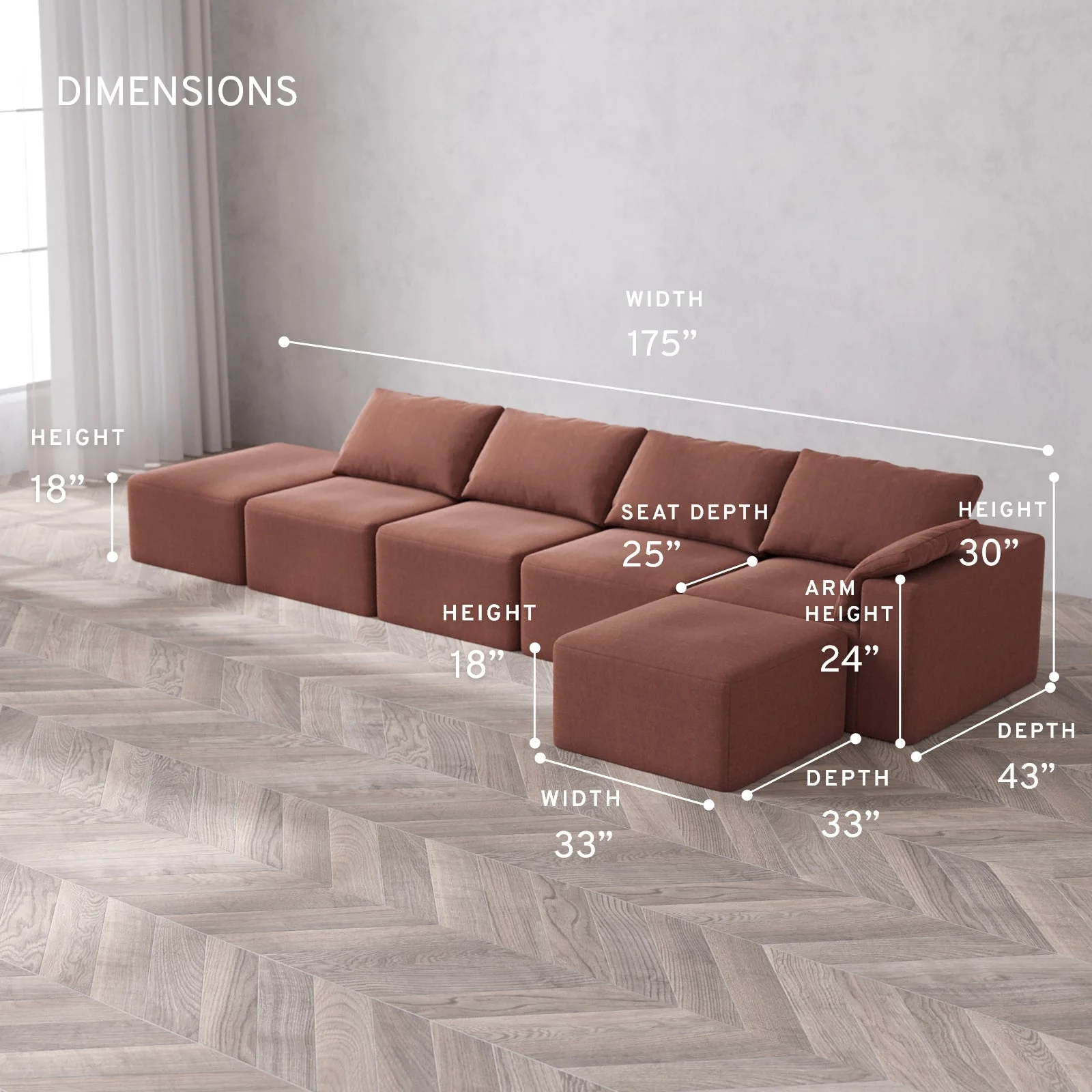 Slipcover Only - Modular Washable 4-Seater Open End Sectional Cloud Sofa in Sumac | Right-Facing Arm - Image 5