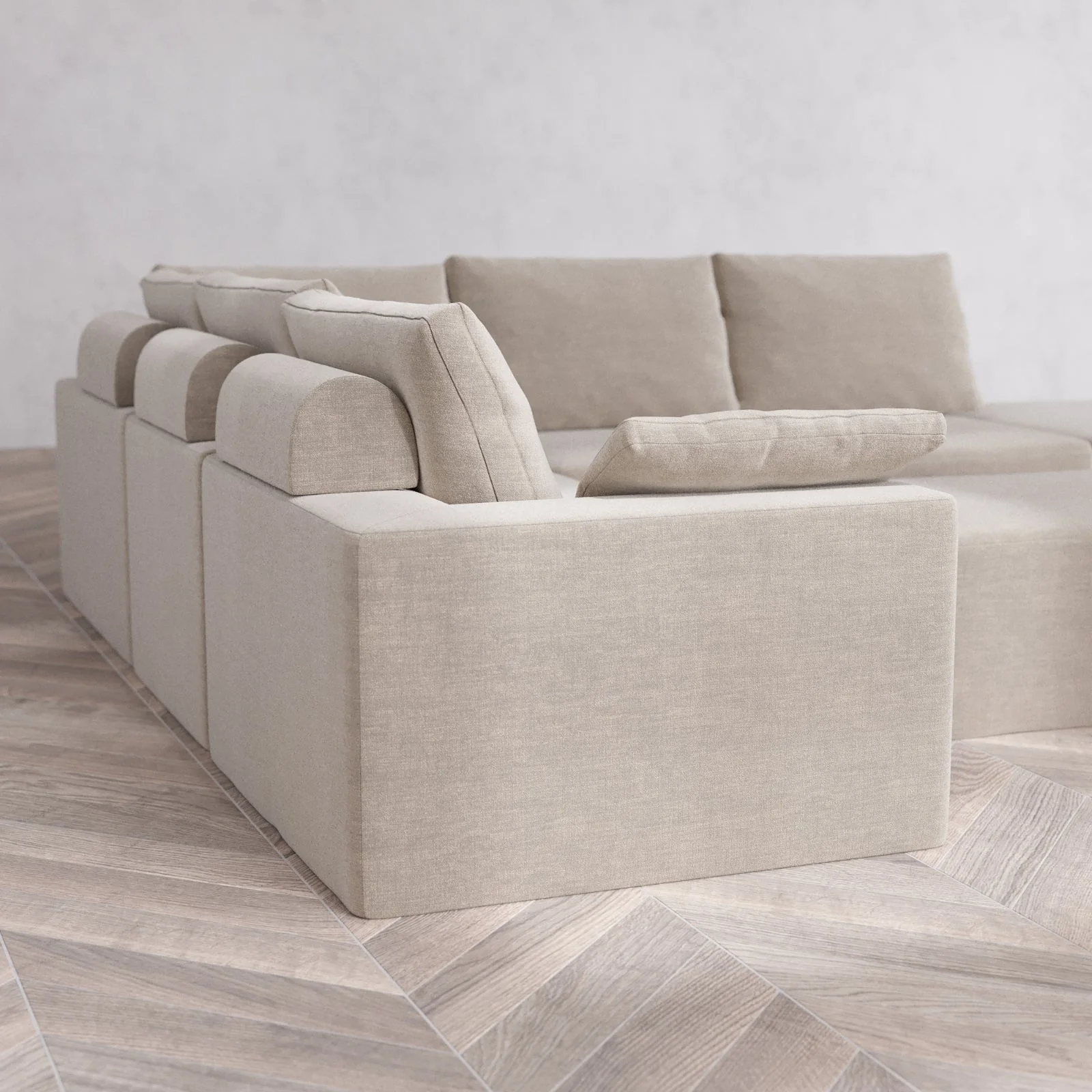 Slipcover Only - Modular Washable 6-Seater Open End Corner Sectional + Chaise Ottoman Cloud + Bolster Sofa in Caraway | Right-Facing Arm - Image 6