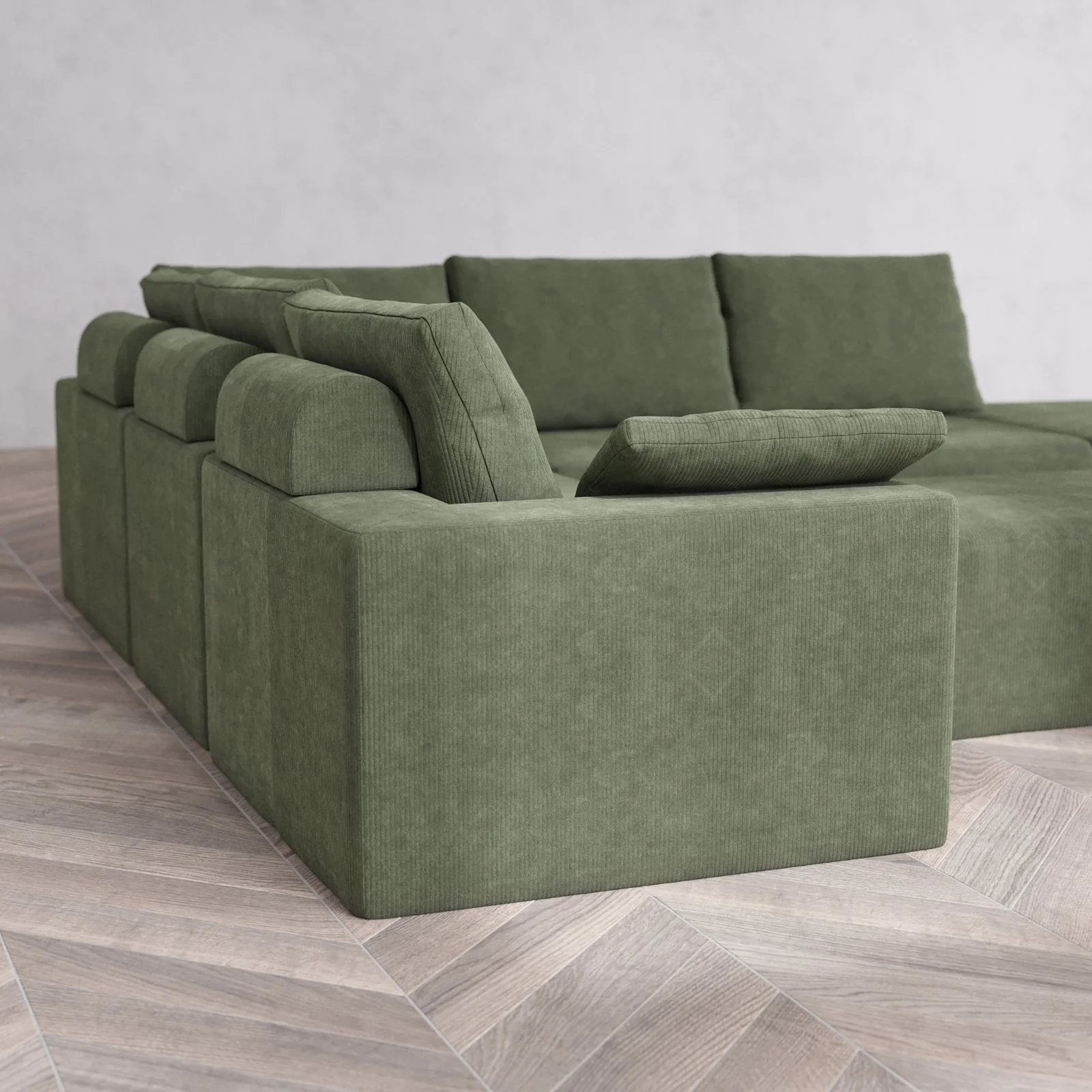 Slipcover Only - Modular Washable 6-Seater Open End Corner Sectional + Chaise Ottoman Cloud + Bolster Sofa in Juniper | Right-Facing Arm - Image 6