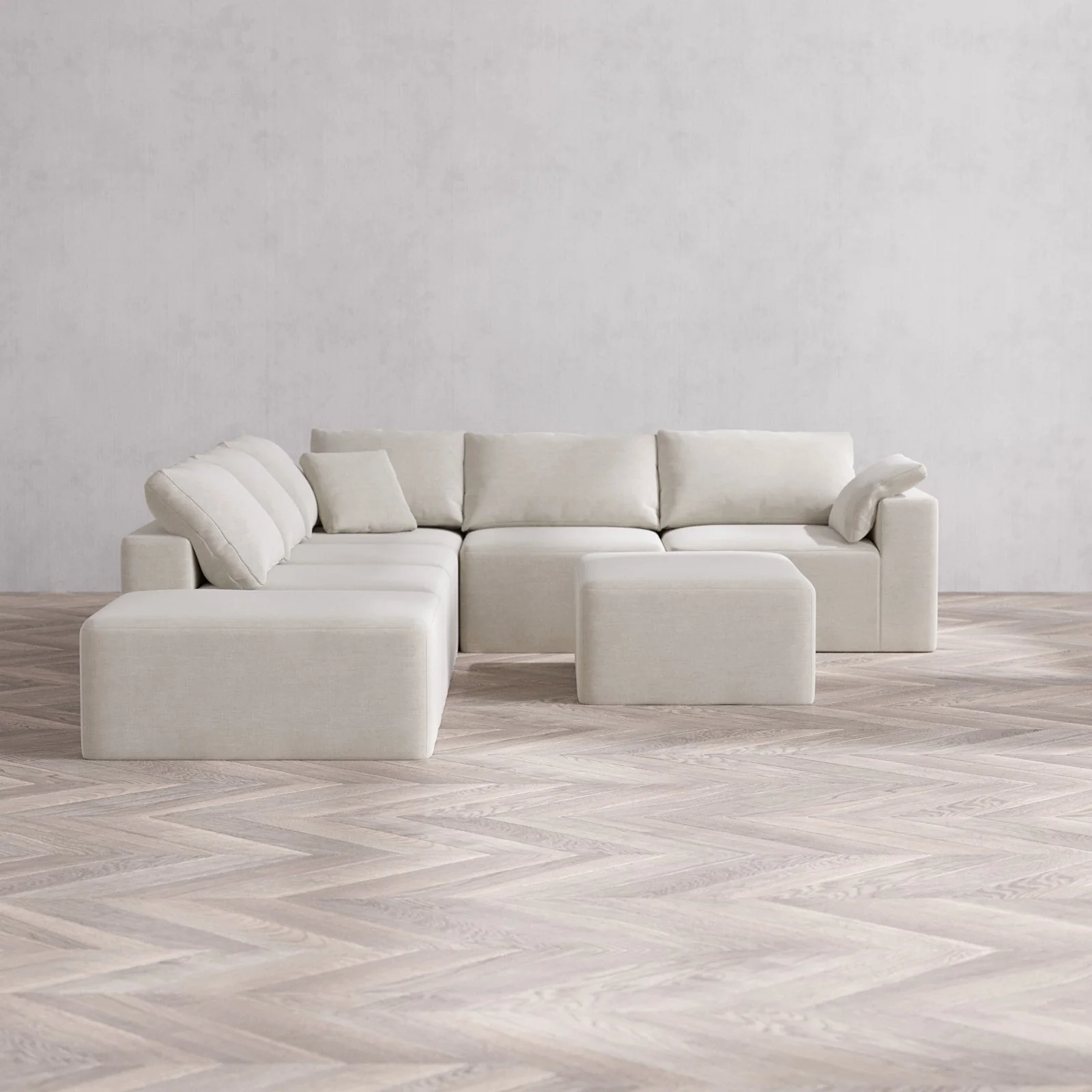 Slipcover Only - Modular Washable 6-Seater Open End Corner Sectional + Chaise Ottoman Cloud Sofa in Cashew | Right-Facing Arm
