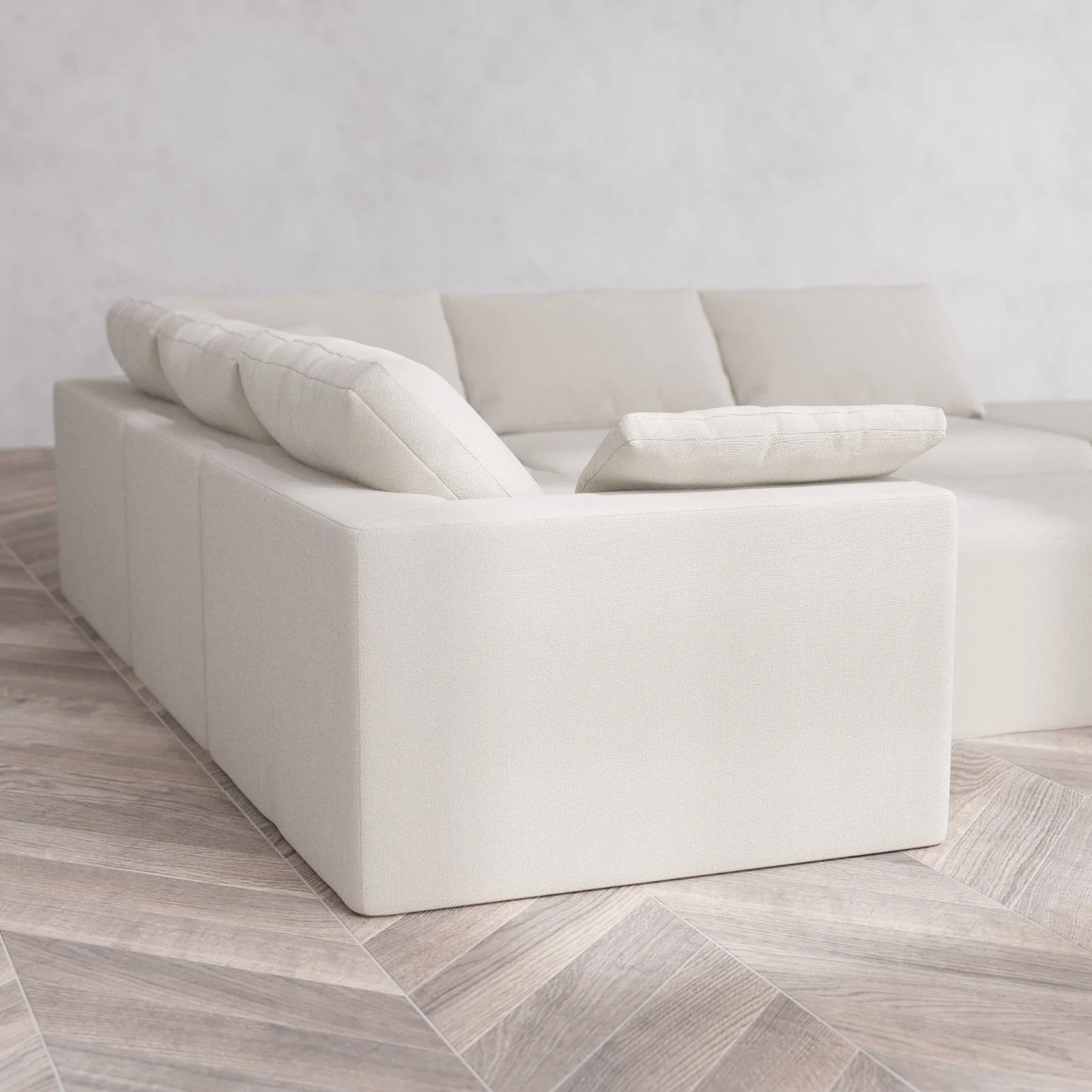 Slipcover Only - Modular Washable 6-Seater Open End Corner Sectional + Chaise Ottoman Cloud Sofa in Pearl | Right-Facing Arm - Image 6