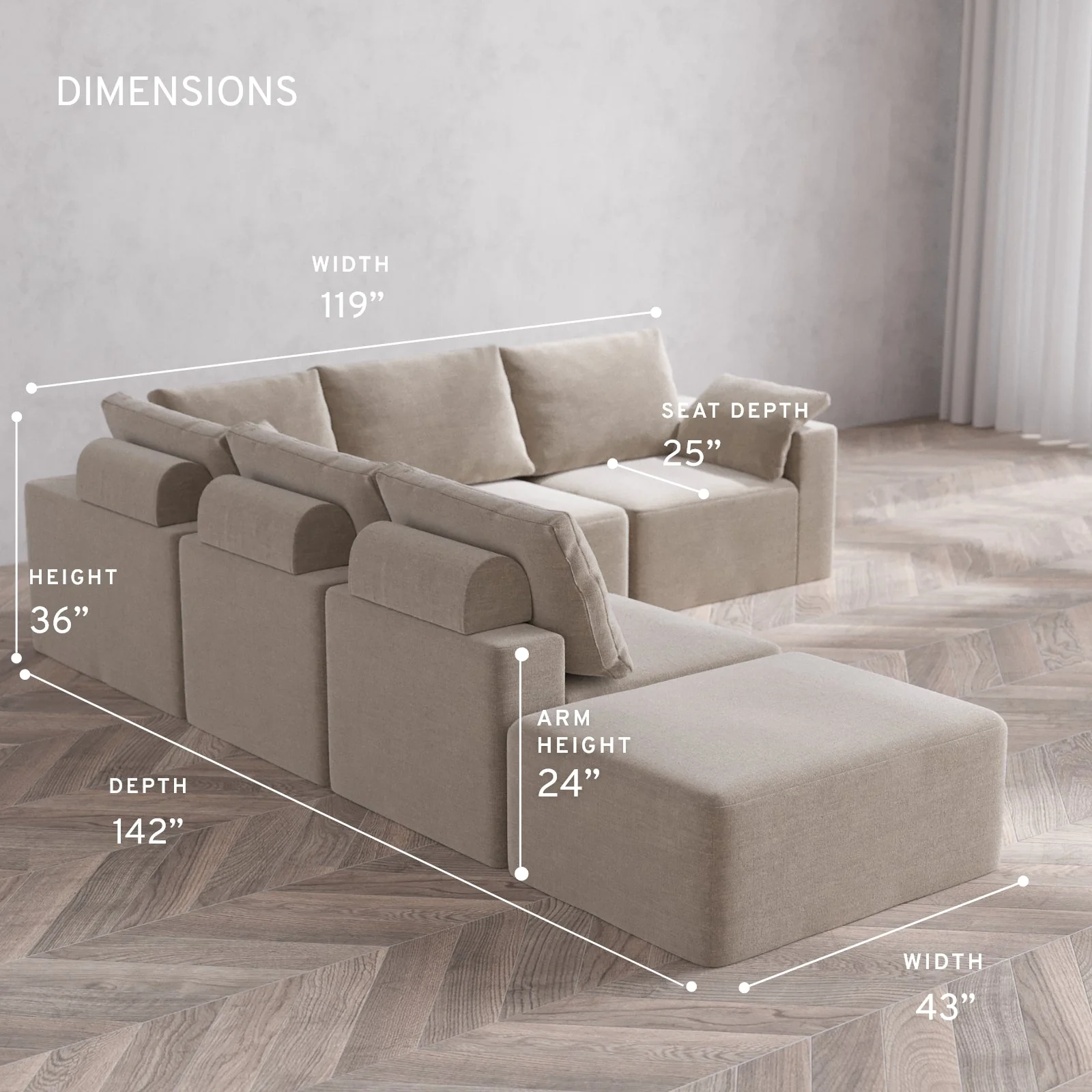 Slipcover Only - Modular Washable 6-Seater Open End Corner Sectional Cloud + Bolster Sofa in Caraway | Right-Facing Arm - Image 5