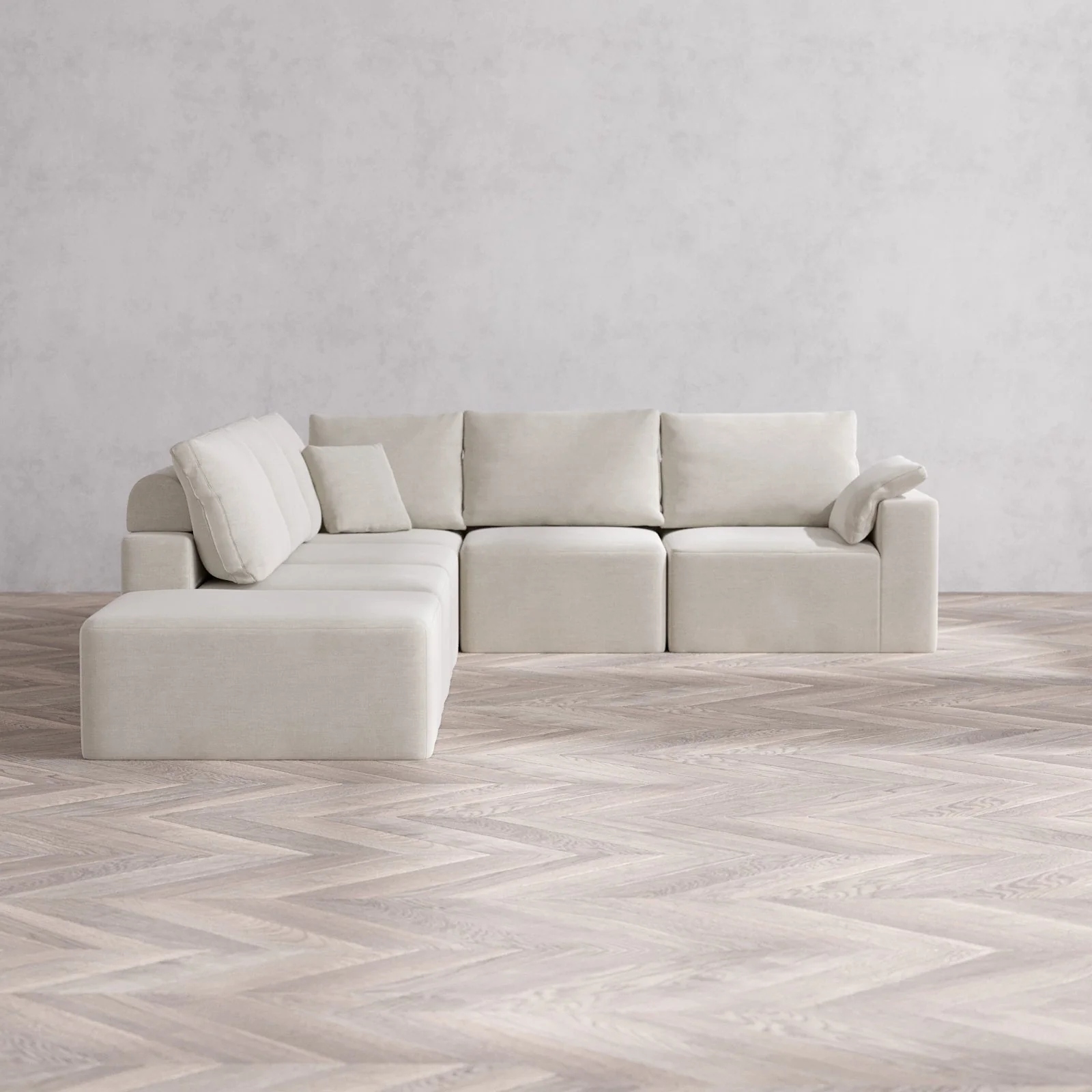 Slipcover Only - Modular Washable 6-Seater Open End Corner Sectional Cloud + Bolster Sofa in Cashew | Right-Facing Arm