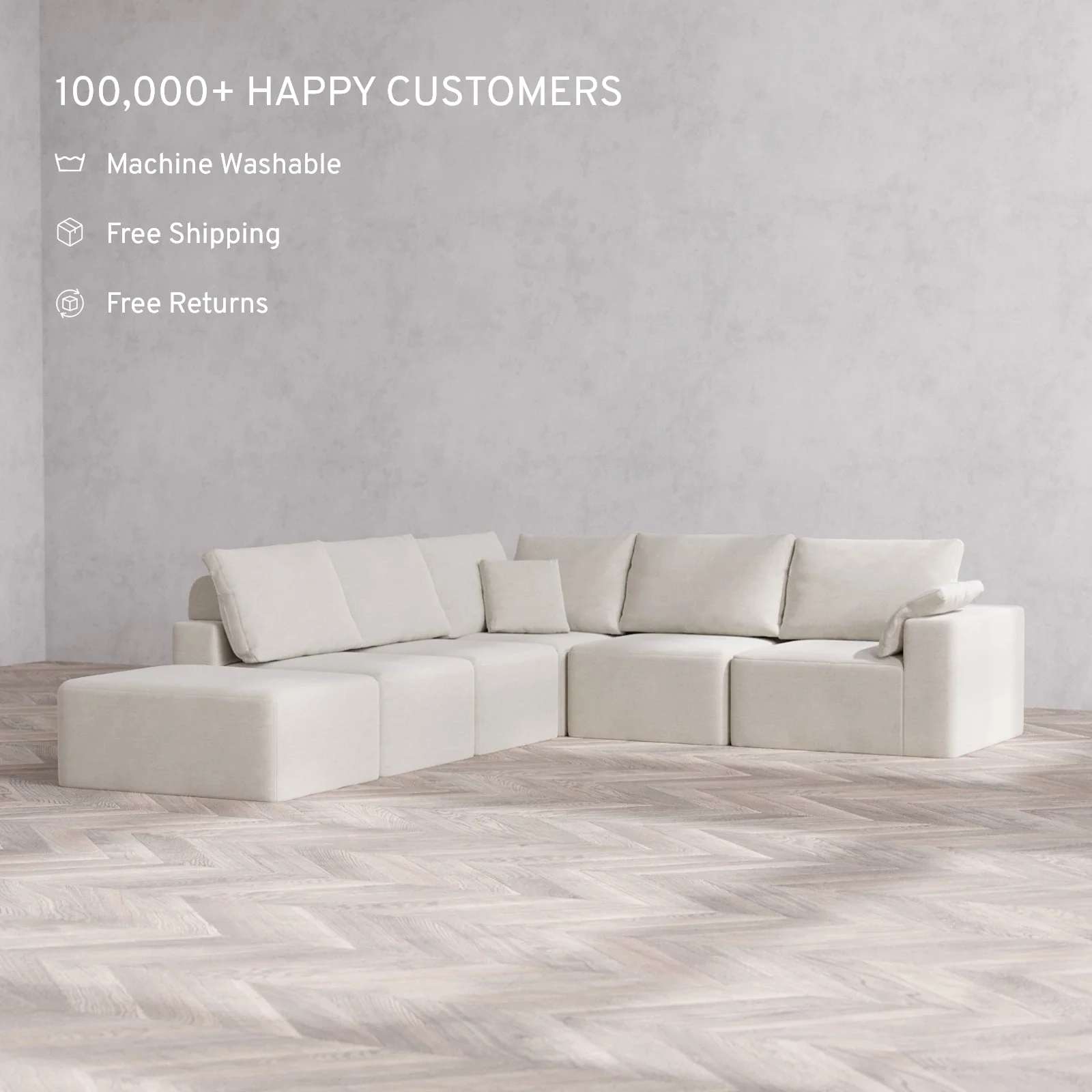 Slipcover Only - Modular Washable 6-Seater Open End Corner Sectional Cloud + Bolster Sofa in Cashew | Right-Facing Arm - Image 2