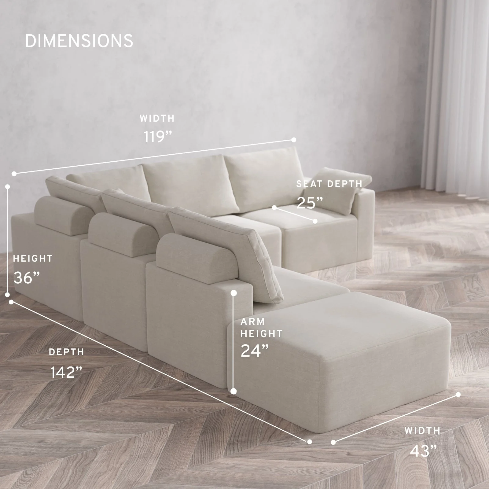 Slipcover Only - Modular Washable 6-Seater Open End Corner Sectional Cloud + Bolster Sofa in Cashew | Right-Facing Arm - Image 5