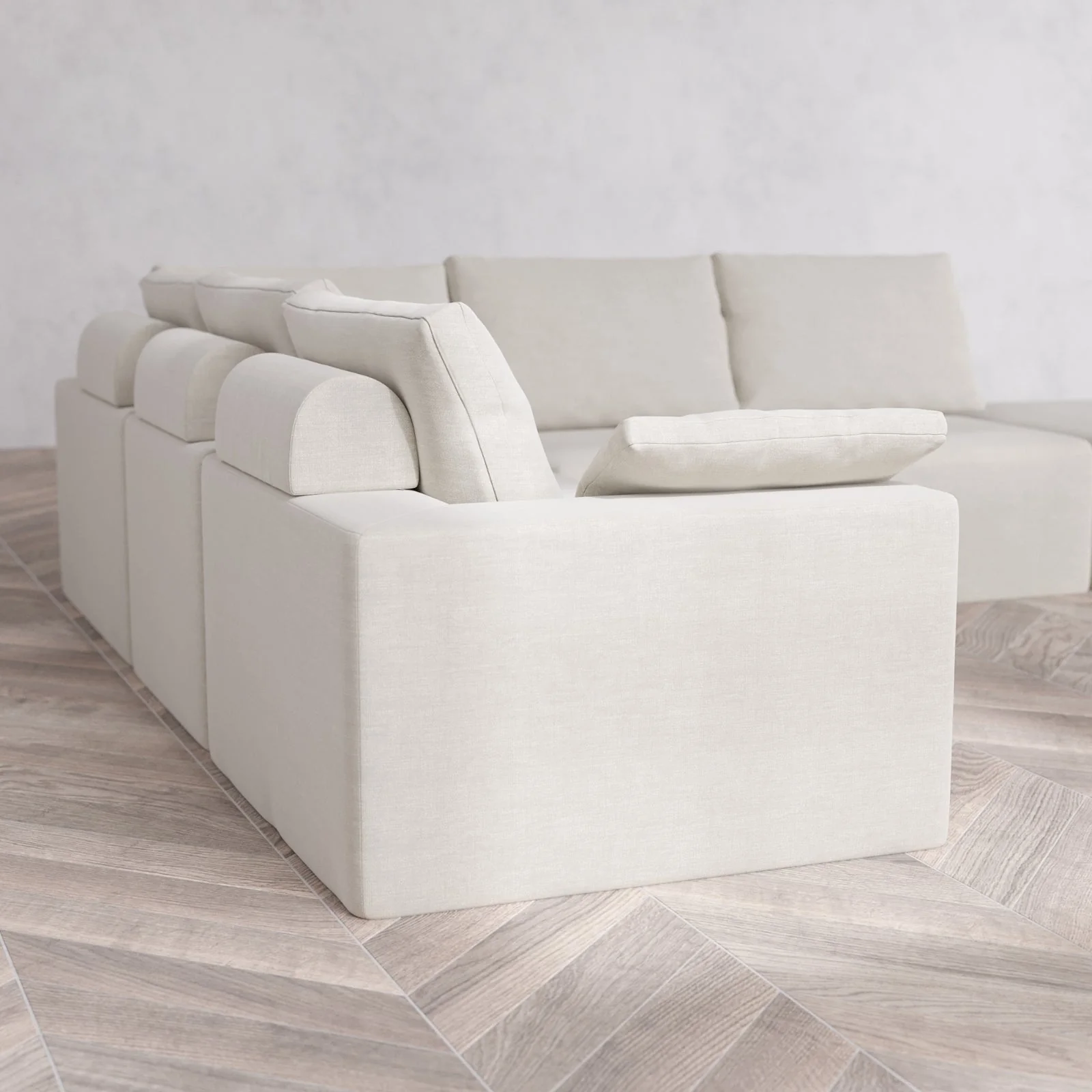 Slipcover Only - Modular Washable 6-Seater Open End Corner Sectional Cloud + Bolster Sofa in Cashew | Right-Facing Arm - Image 6
