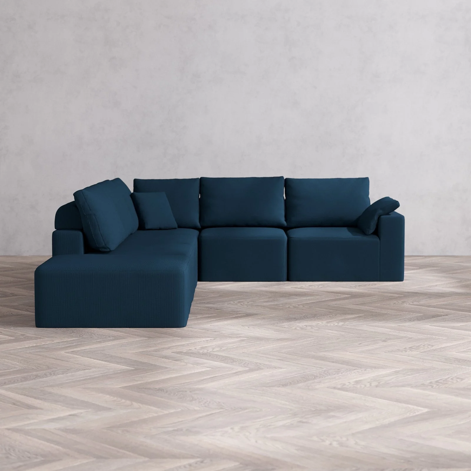 Slipcover Only - Modular Washable 6-Seater Open End Corner Sectional Cloud + Bolster Sofa in Lazuli | Right-Facing Arm
