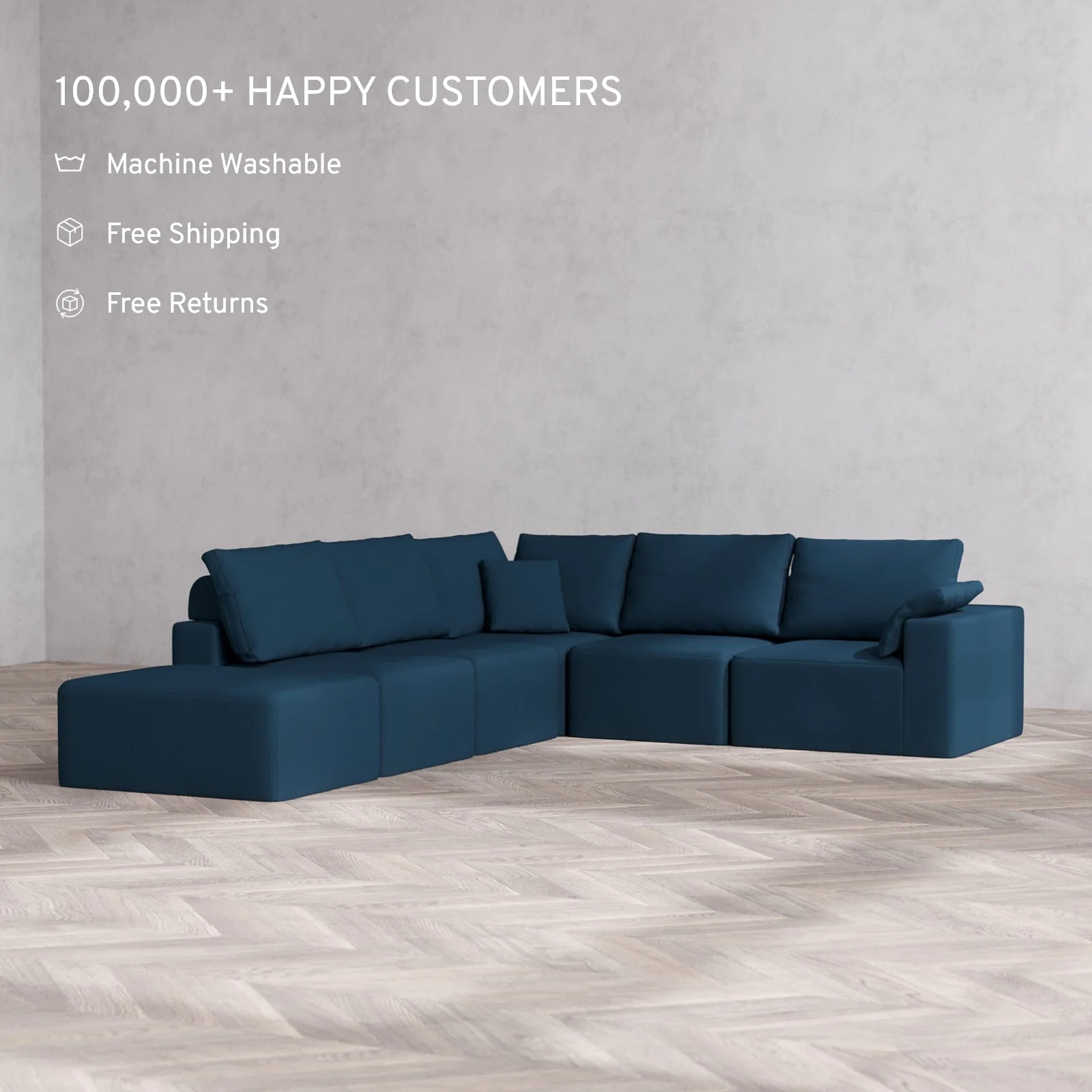 Slipcover Only - Modular Washable 6-Seater Open End Corner Sectional Cloud + Bolster Sofa in Lazuli | Right-Facing Arm - Image 2