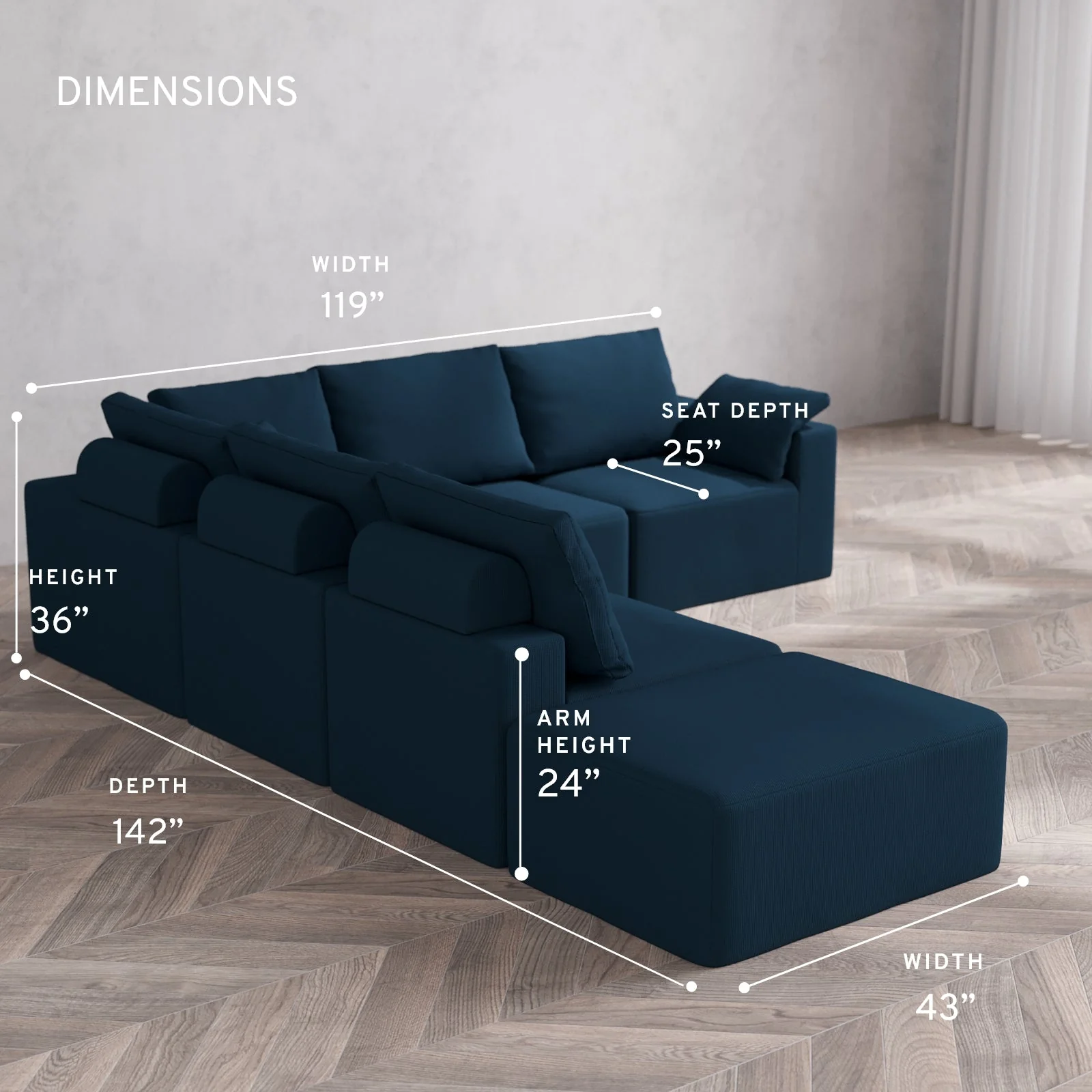 Slipcover Only - Modular Washable 6-Seater Open End Corner Sectional Cloud + Bolster Sofa in Lazuli | Right-Facing Arm - Image 5