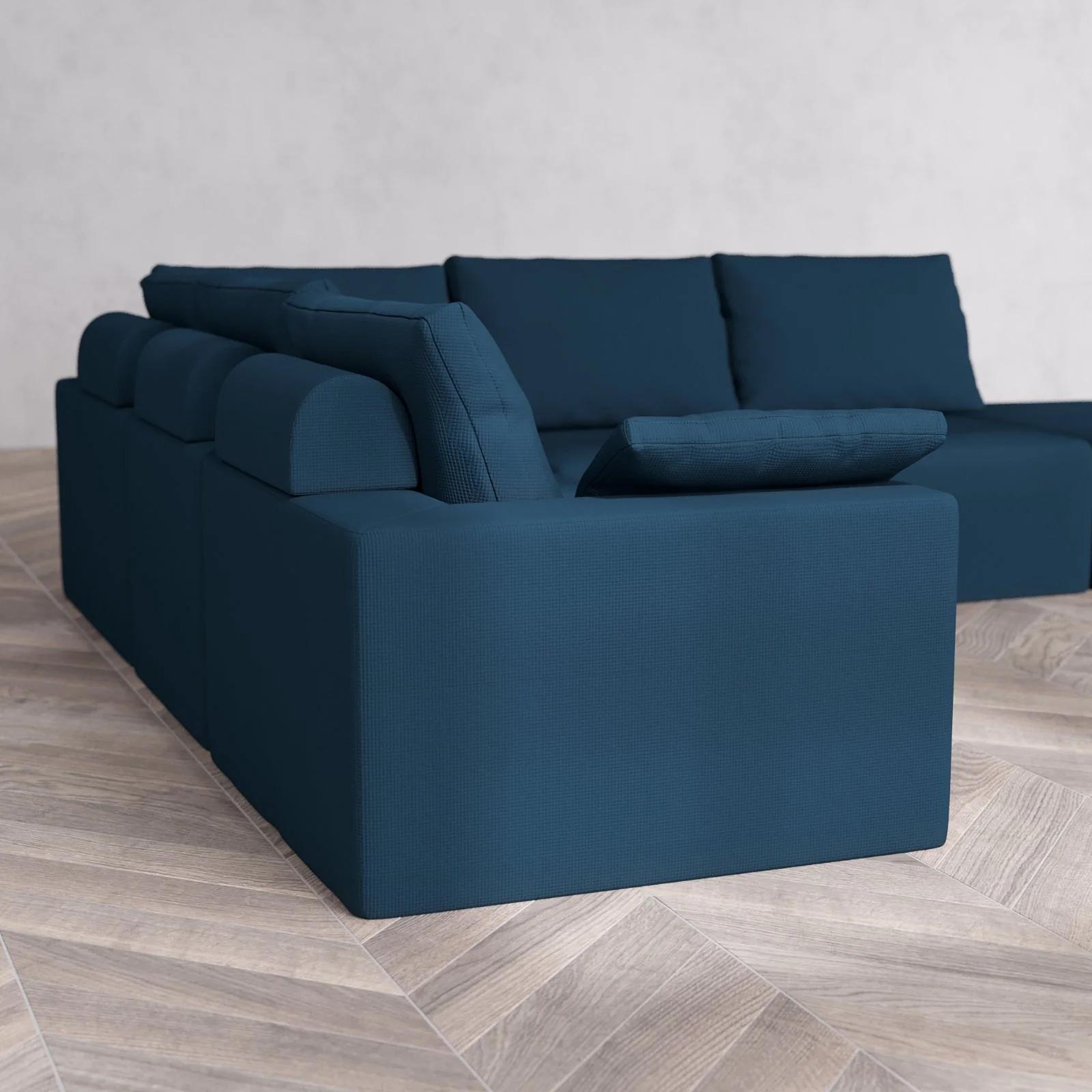 Slipcover Only - Modular Washable 6-Seater Open End Corner Sectional Cloud + Bolster Sofa in Lazuli | Right-Facing Arm - Image 6