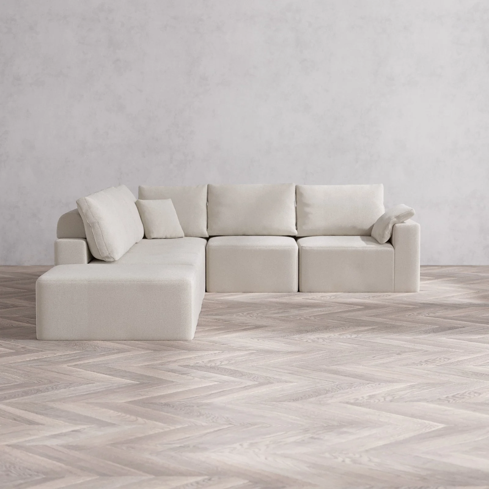 Slipcover Only - Modular Washable 6-Seater Open End Corner Sectional Cloud + Bolster Sofa in Pearl | Right-Facing Arm